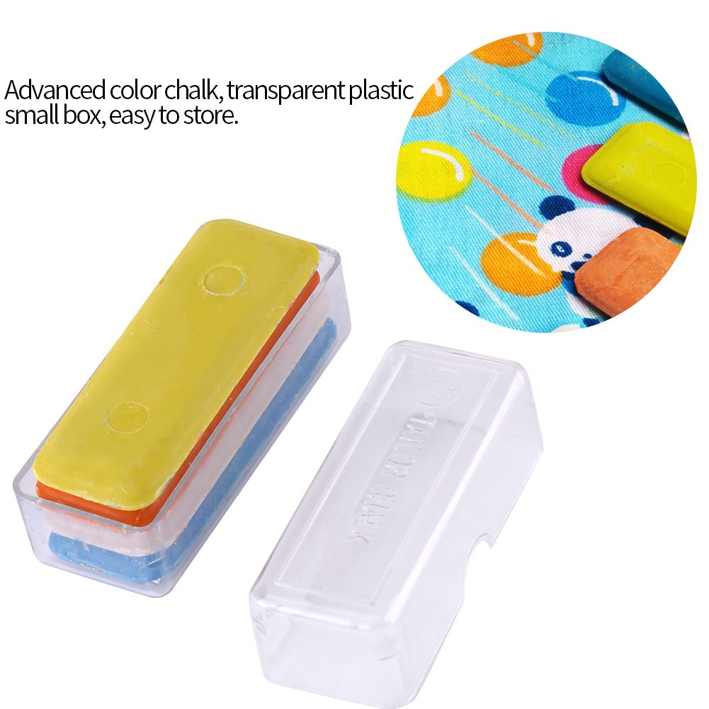 4-Piece Multi-Color Wax Tailor's Chalk Set - White, Yellow, Orange & Blue Fabric Marking Pencils with Storage Box - Perfect for Sewing, Dressmaking, DIY Garments & Fabric Crafts