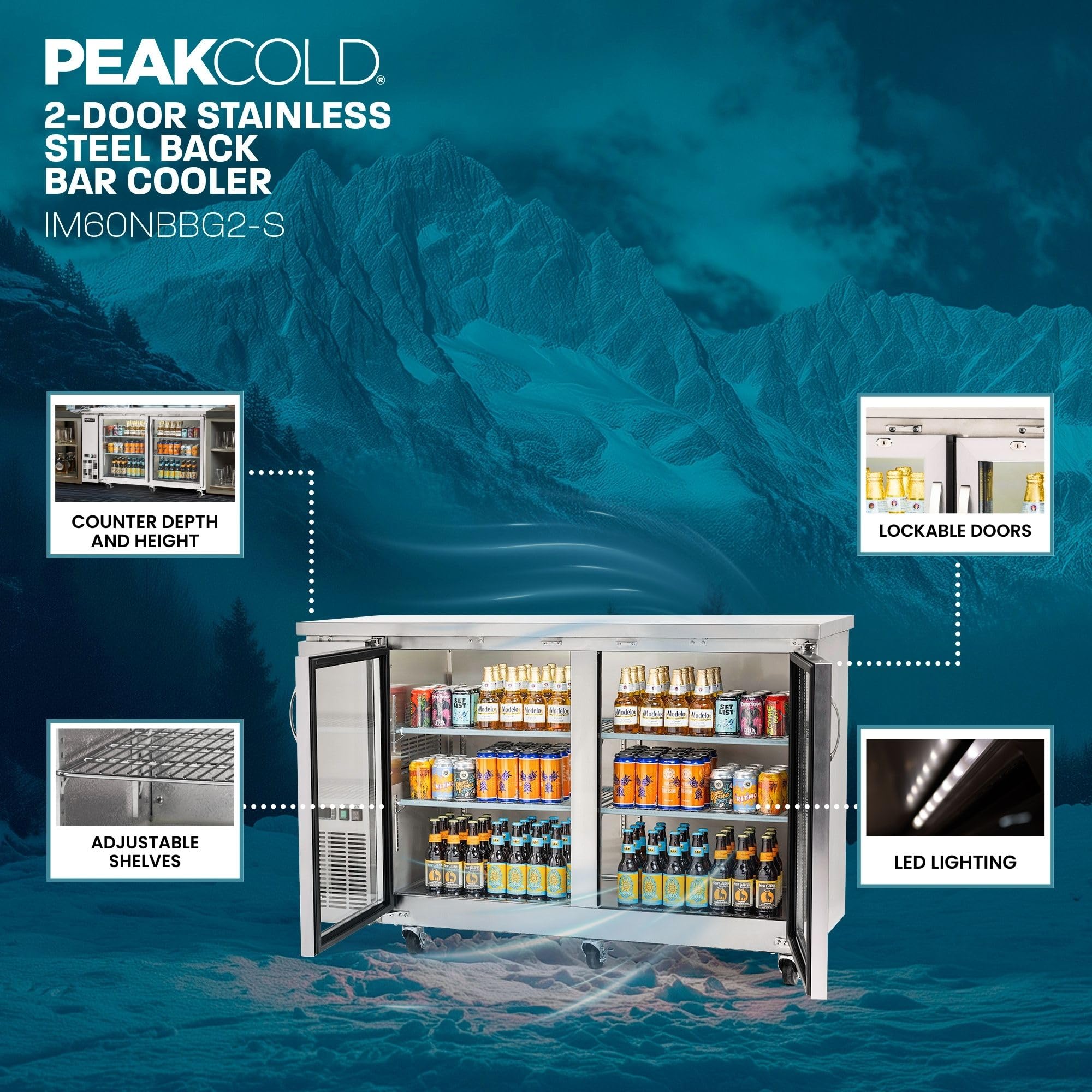 2 Glass Door Commercial Back Bar Cooler - 60