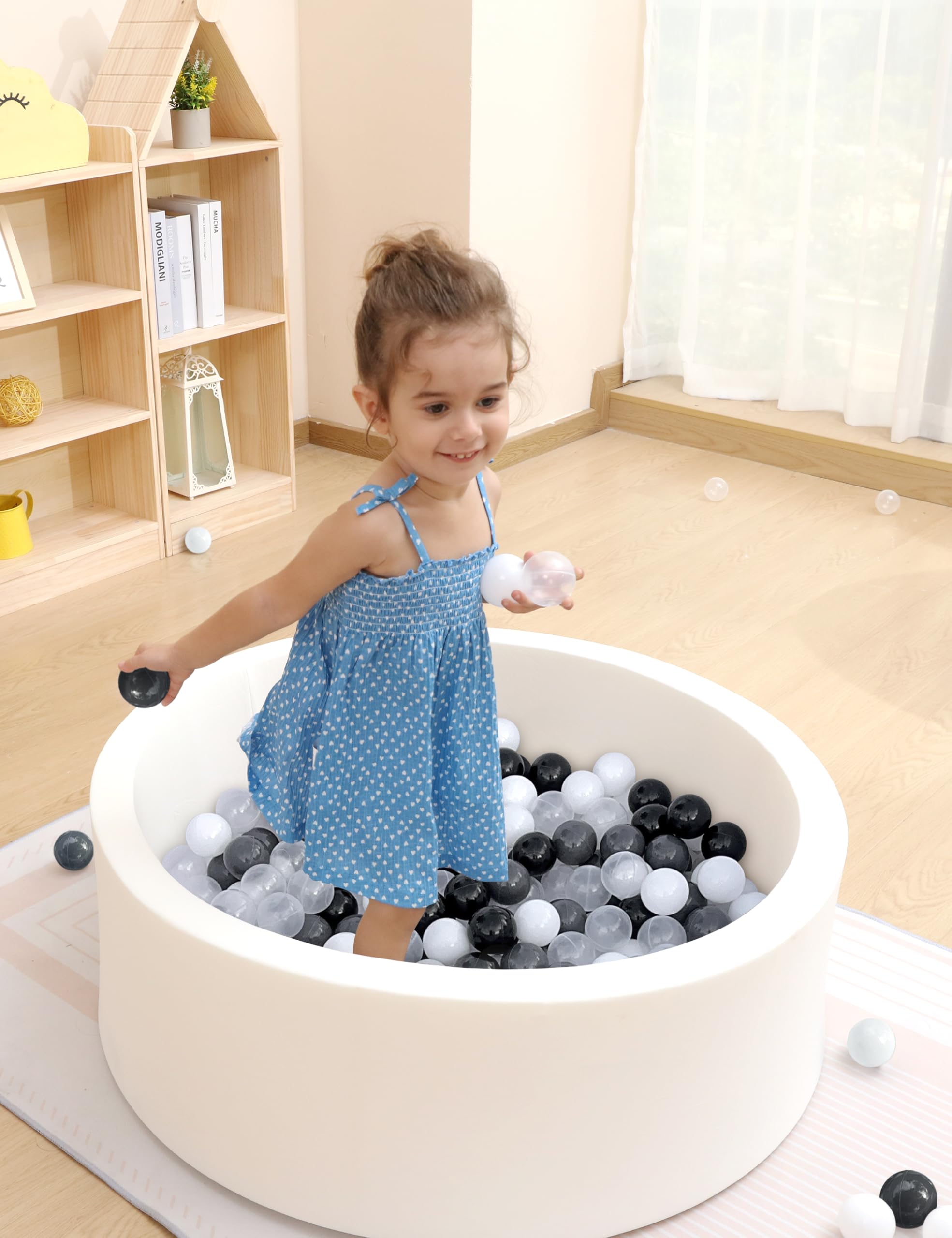 100 Phthalate-Free & BPA-Free Crush-Proof 2.16 Inch Multicolor Plastic Ball Pit Balls for Babies & Toddlers - Safe Playroom, Sensory Play, Birthday Gift (Black, White, Dark Gray, Clear)