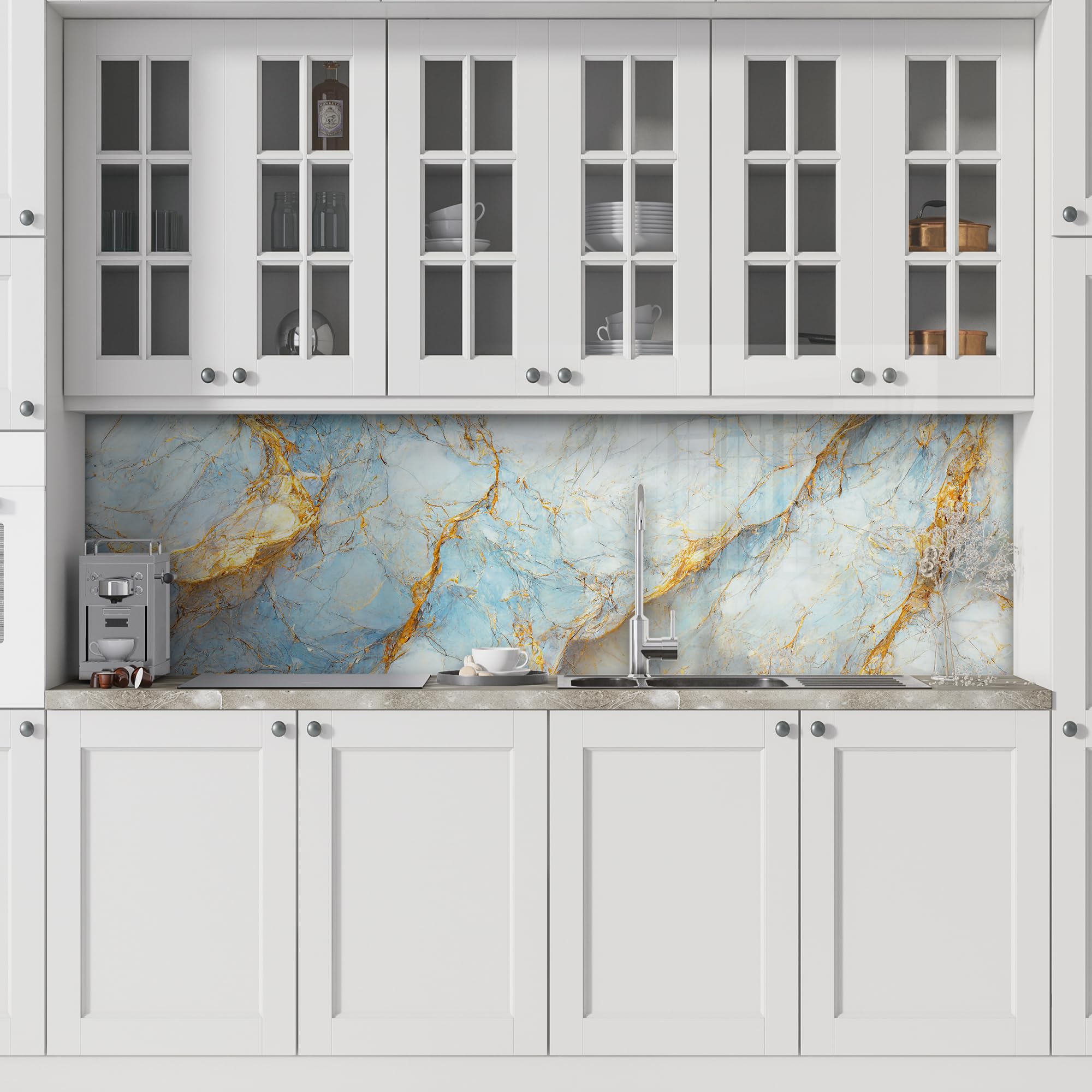 Premium Tempered Glass Kitchen Backsplash - 39x27 Inch Heat-Resistant Stove Splash Guard, Wall Decor & Cutting Board | Durable Splashback for Sink & Cooking Area | Easy-to-Clean Home Kitchen Upgrade