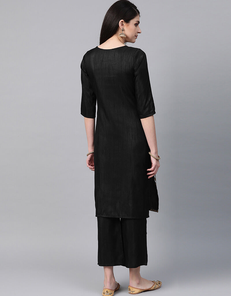 Elegant Black Poly Silk Palazzo Suit for Women - Comfortable & Stylish Wide Leg Pants Set - Perfect for Casual Wear, Office Outfits & Special Occasions