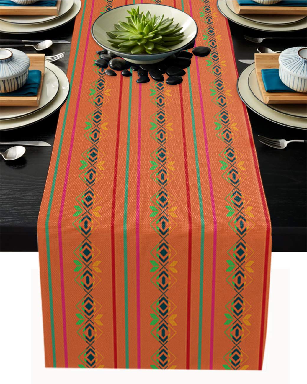 Mexico Theme Ethnic Geometric Lines Cotton Linen Table Runner 72