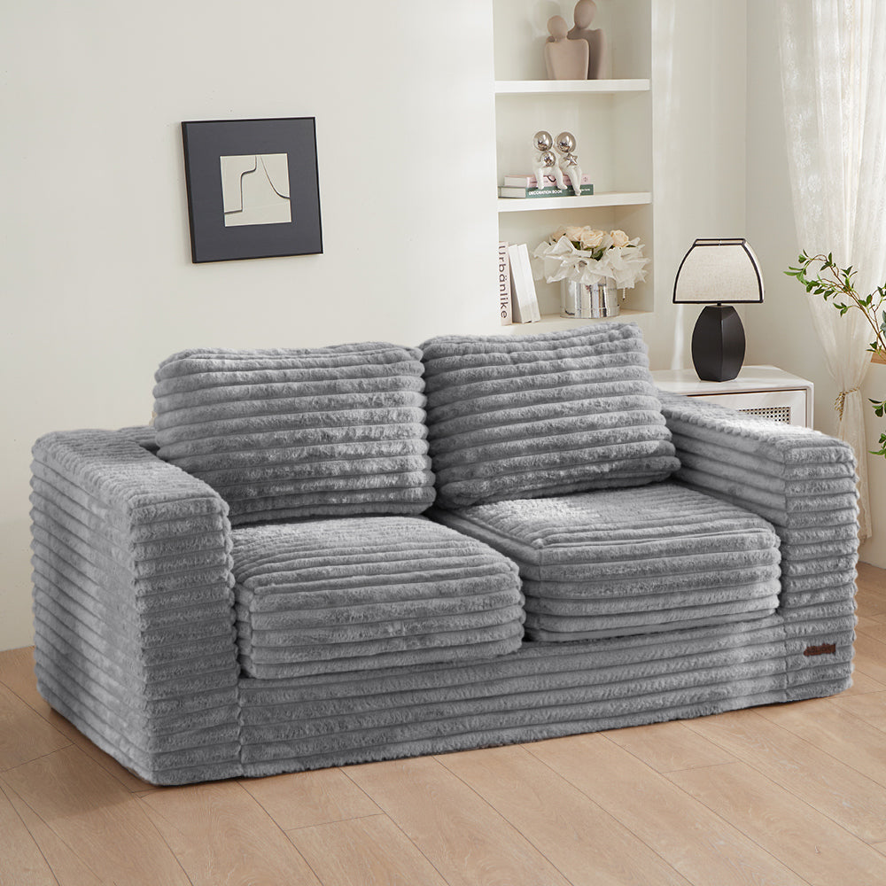 MAXYOYO Striped Faux Fur Bean Bag Chair - 2-Seater Floor Sofa with Pillows & Armrests | Cozy Living Room Seating for Teens & Adults | Perfect for Gaming, Movie Nights & Relaxation