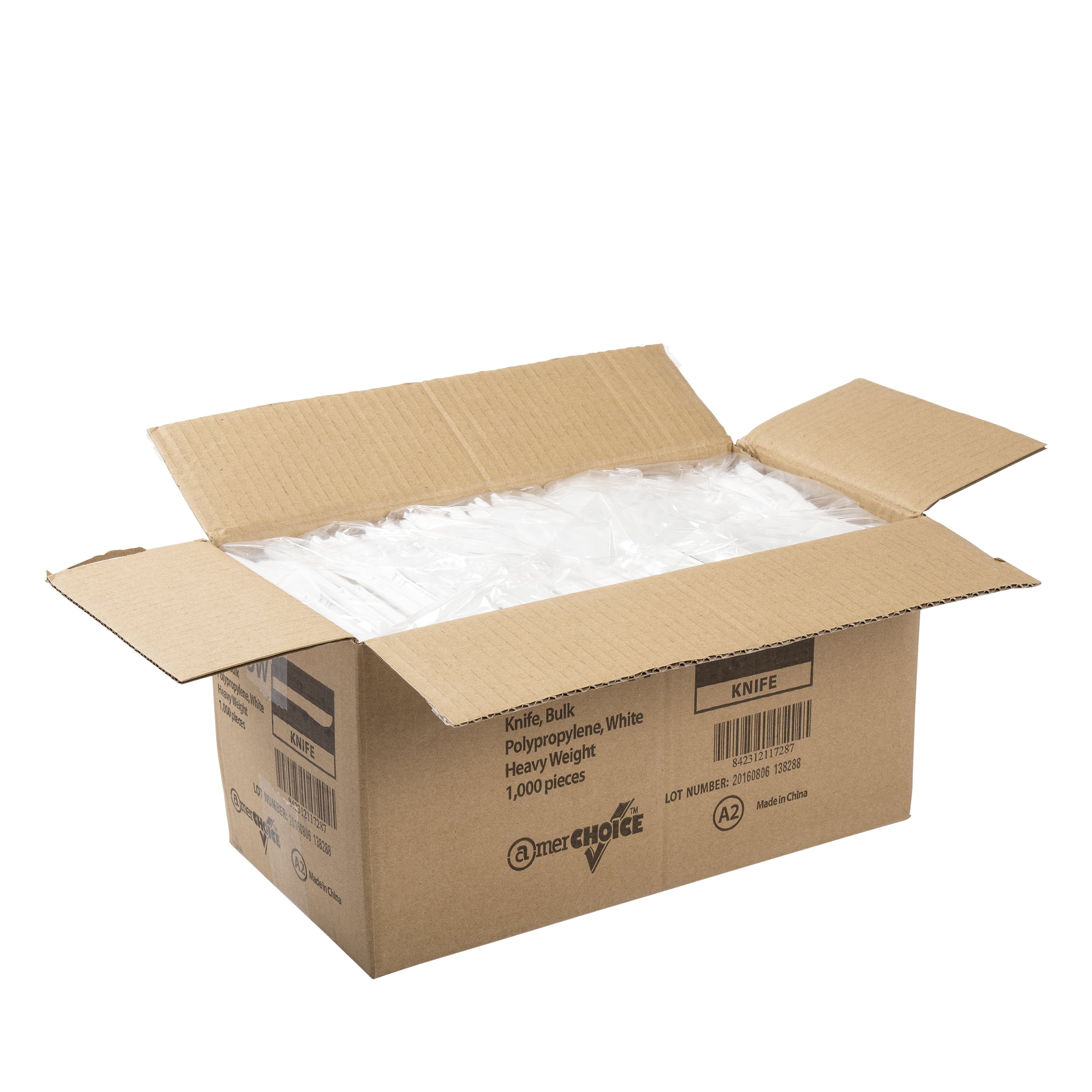 AmerCare White Heavy Duty Polypropylene Knives - Case of 1000 Disposable Cutlery for Restaurants, Catering & Parties - BPA-Free Plastic Knives Bulk Pack