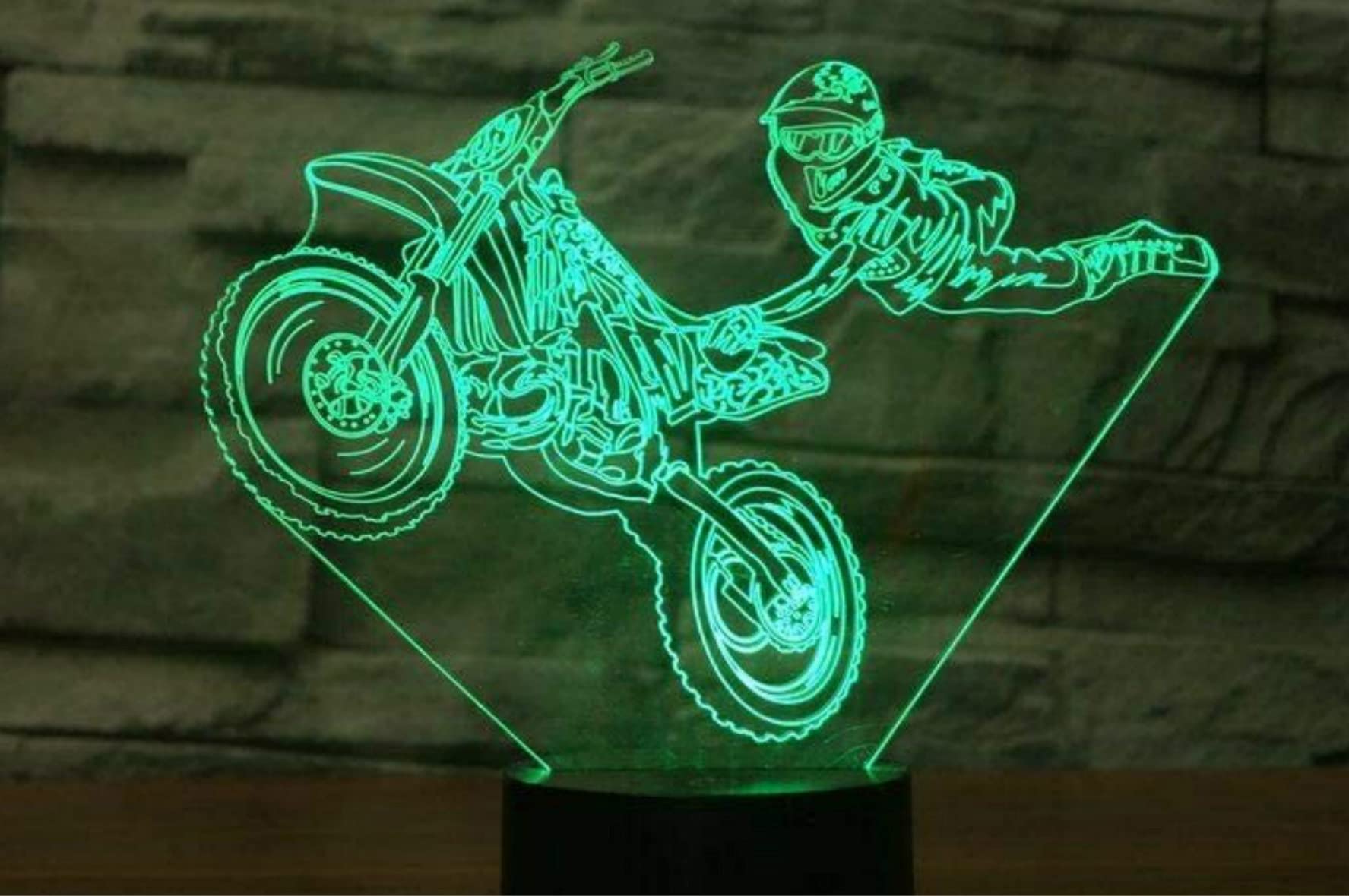 3D Motocross Dirt Bike Motorcycle Night Light Lamp - 7 Color Changing LED Illusion Lamp with Touch Switch, USB Powered Acrylic Table Desk Decor for Kids & Adults - Perfect for Bedroom, Game Room, and Gift Giving