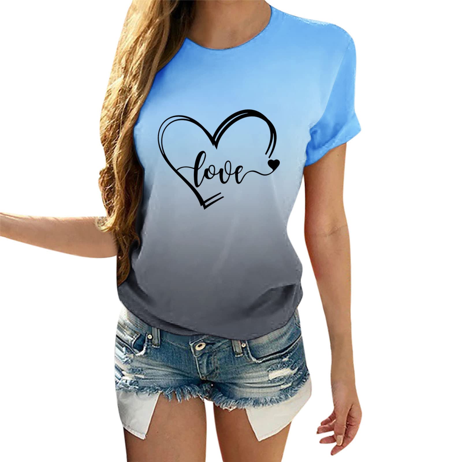 Valentine's Day Couples T-Shirts for Women - Romantic Love Heart Tie-Dye Print Short Sleeve Tops | Perfect Wedding Gifts & Anniversary Couple Outfits