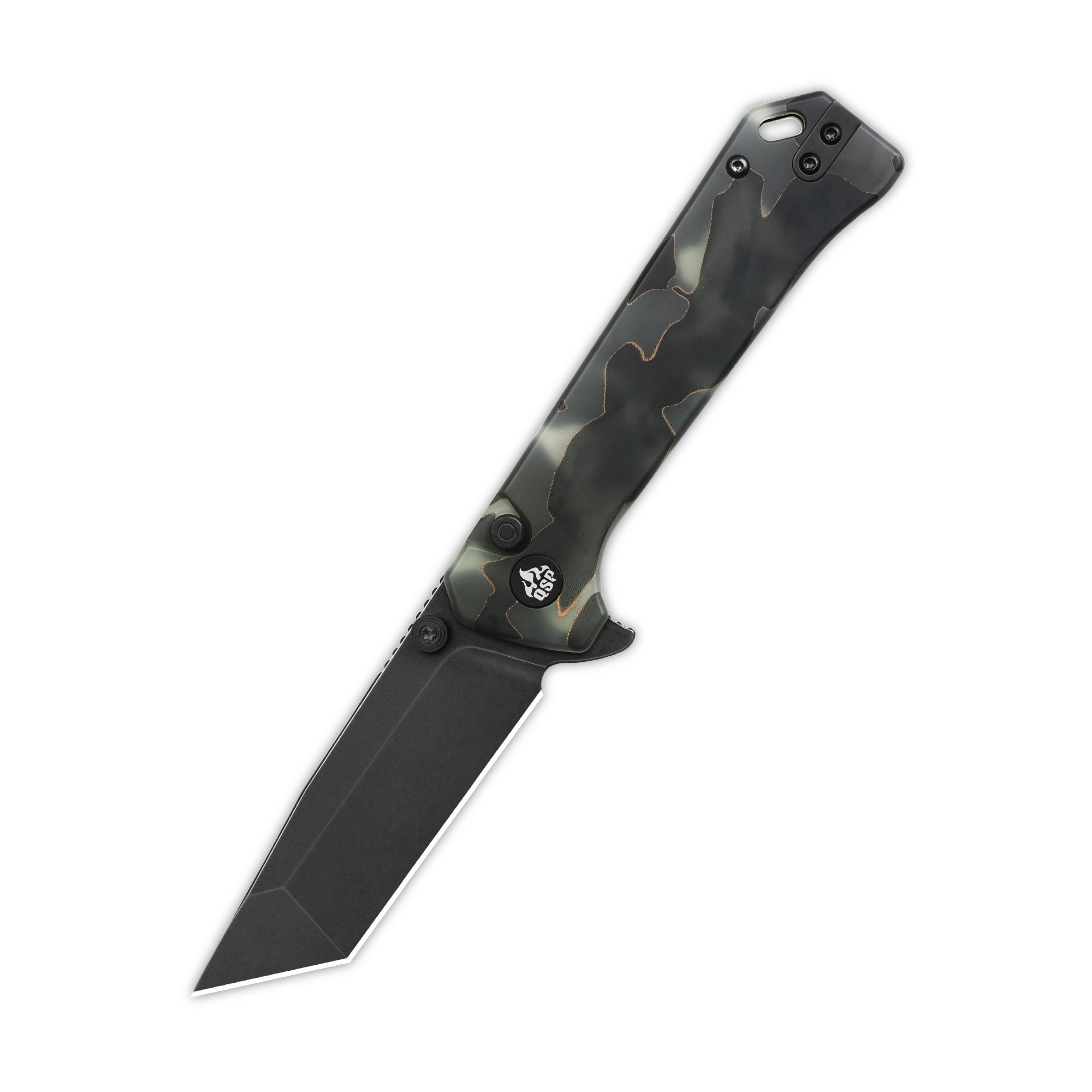 QSP Grebe T Button Lock Pocket Knife - S35VN Steel Blade with Raffir Resin Glow in Dark Handle - EDC, Outdoor, Camping & Survival Knife