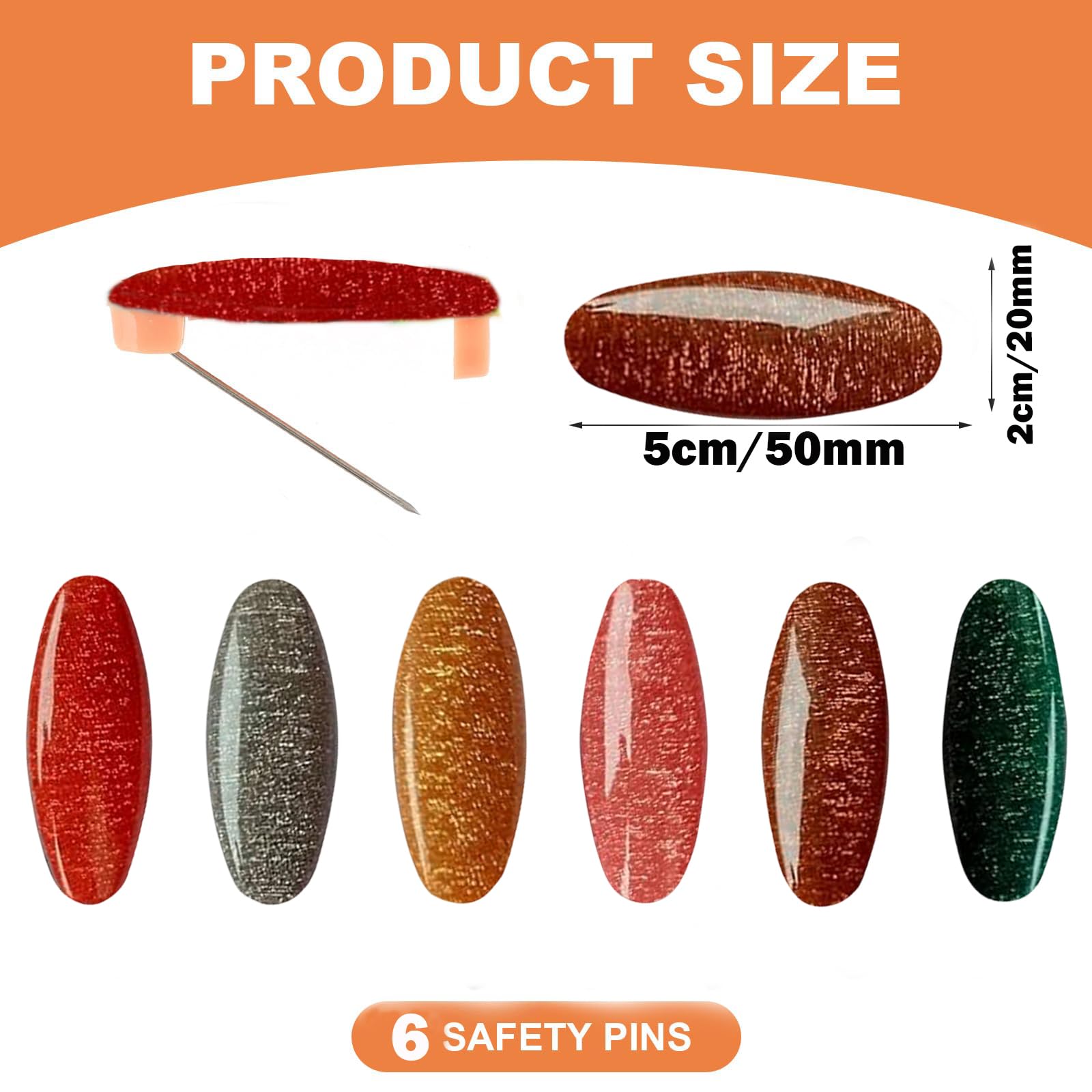 THANU'S CRAFT Glitter Plastic Fancy Saree Pins & Hijab Brooches - 6 Piece Safety Pin Set for Women | Perfect for Sarees, Hijabs, Dresses & Formal Attire