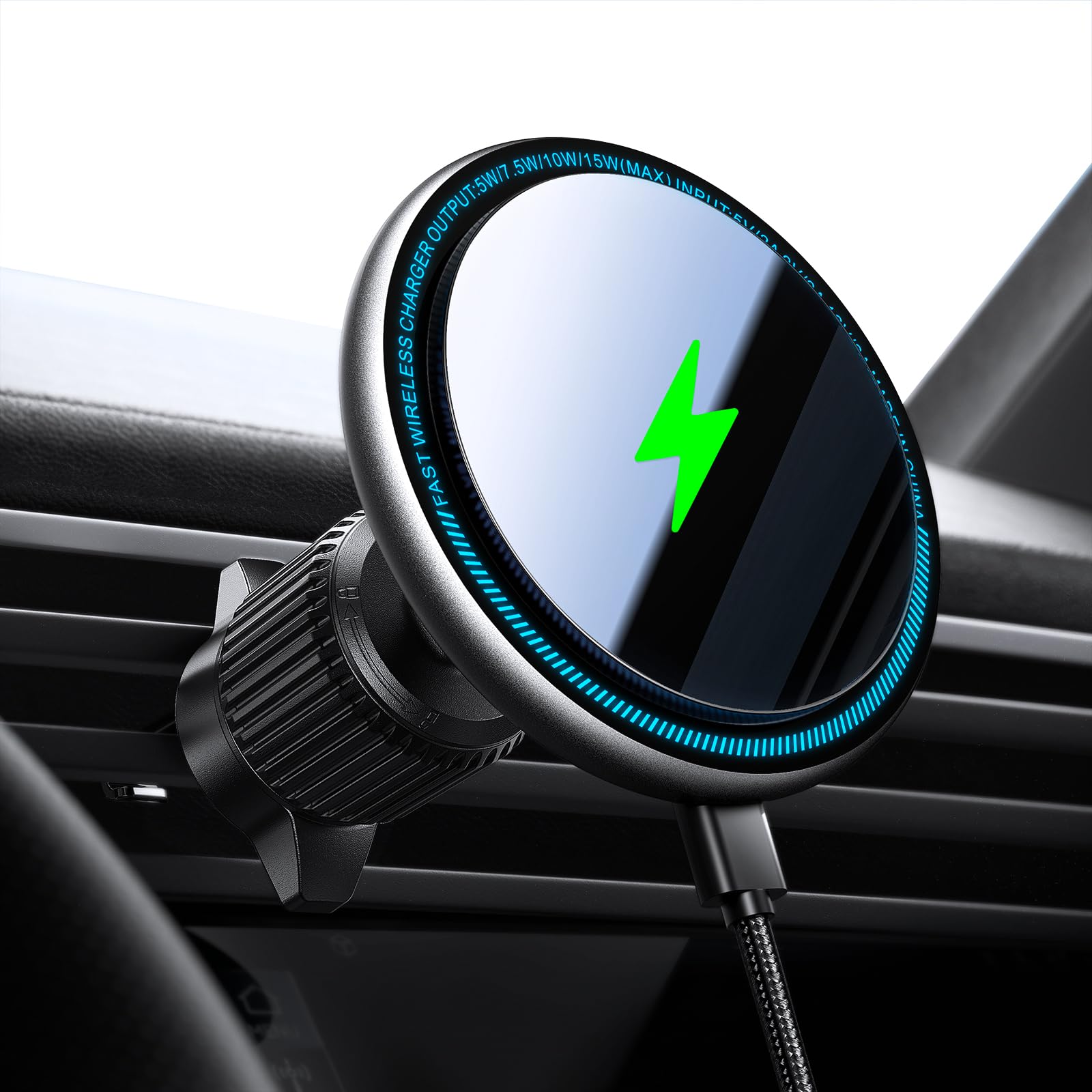 Magsafe Car Mount Charger - 15W Fast Wireless Charging LED Magnetic Phone Holder for iPhone 15/14/13/12 - Air Vent Car Phone Mount with Secure Grip - Perfect for Commuting, Road Trips & Hands-Free Driving