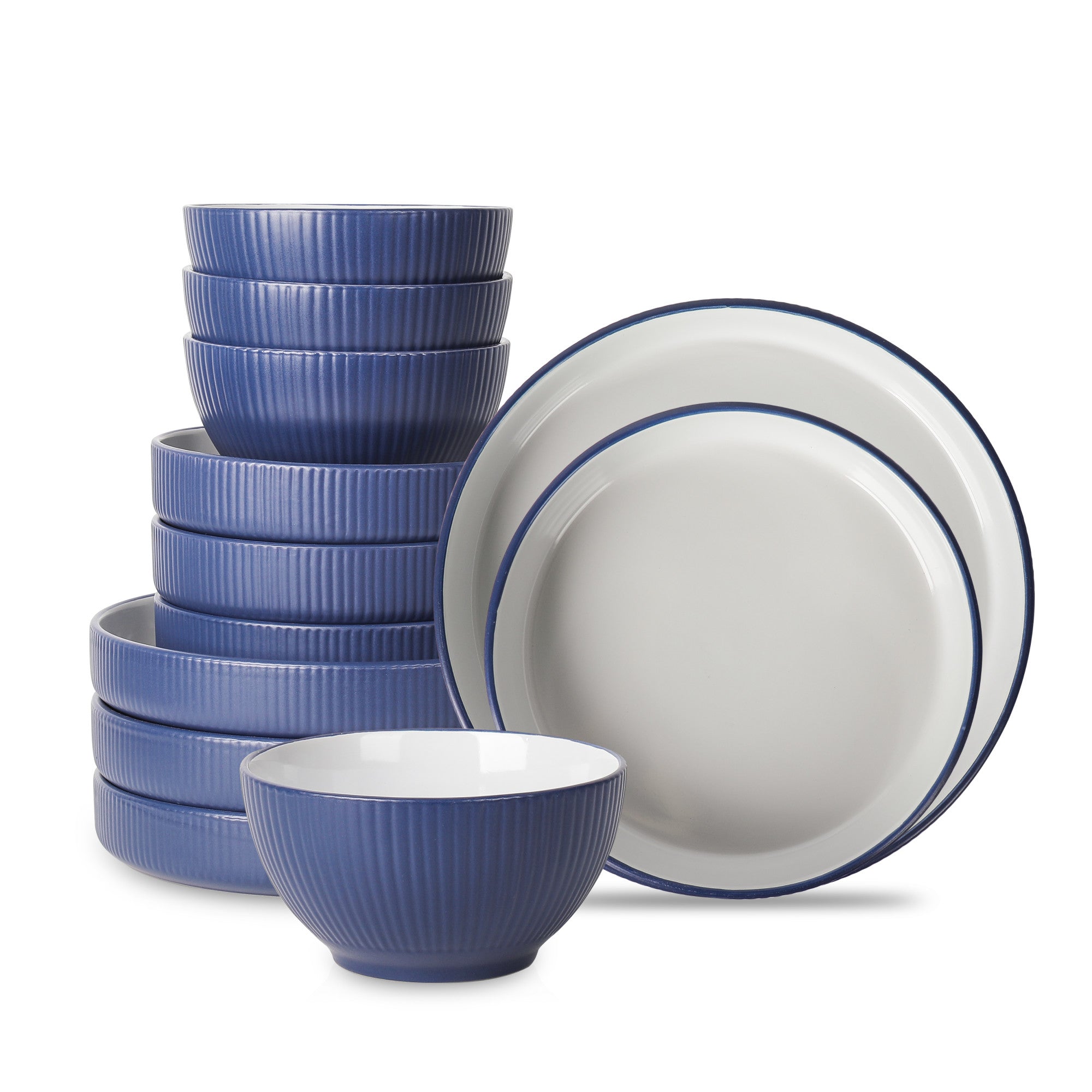 Premium Larosso Stoneware Dinnerware Set - 16-Piece Dark Blue & White Porcelain Plates, Bowls, Mugs - Elegant & Durable for Everyday Dining, Dinner Parties & Restaurant Use