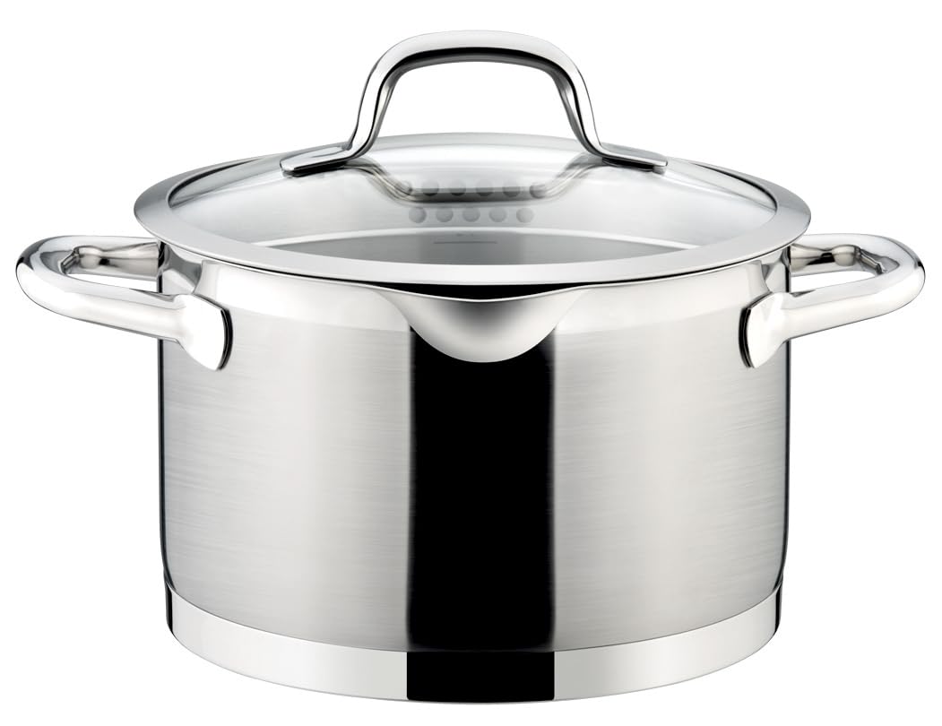 Tescoma 4.0L Deep Cooking Pot with Strainer Lid - 20cm Diameter Stainless Steel Saucepan for Pasta, Soup & Stews - Durable Kitchen Pot (27.2x22.5x19.3cm) - Perfect for Home Cooking & Meal Prep