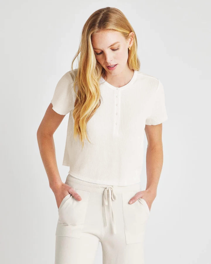 Bethany Henley Tee - Moonstone Color Women's T-Shirt | Soft Cotton Casual Top for Everyday Wear & Outfits