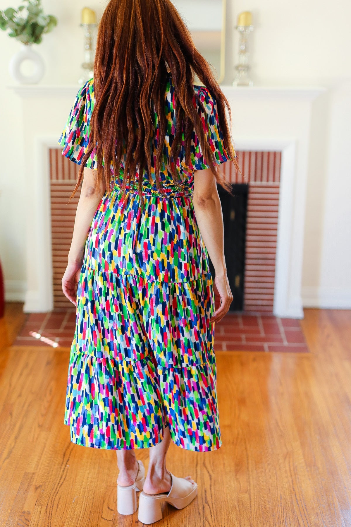 All For You Navy Multicolor Abstract Print Smocked Waist Maxi Dress | Women's Flowy Summer Beach Dress for Vacations & Outdoor Parties