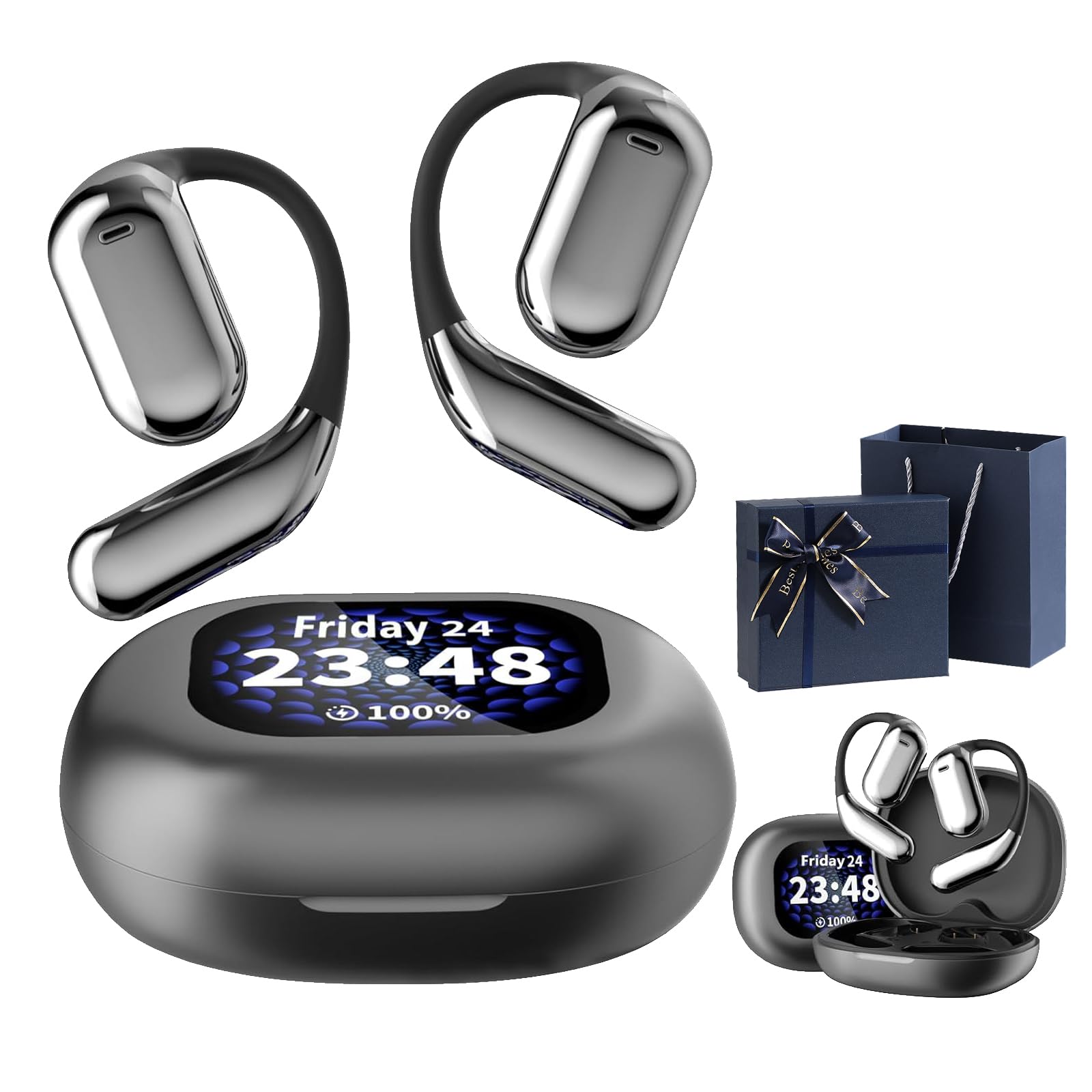Dodorados Wireless Earbuds with Active Noise Cancelling, Bluetooth 5.4 Open Ear Headphones, IPX5 Waterproof, Hi-Fi Sound Quality for Running, Gym & Outdoor Activities (Black)