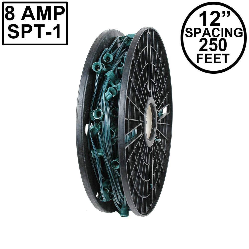 250FT C9 Christmas Lights Reel with Green Wire - 12 Inch Spacing Commercial Outdoor Holiday Decorations for Home, Yard, and Storefront - E17 Base Bulb String Lights for Xmas Tree & Roofline Decor
