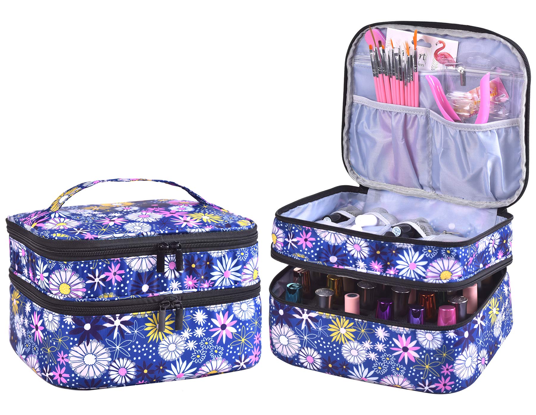30 Bottles Nail Polish Organizer - Double Layer Nail Varnish Storage Case with Handle, Portable Nail Supply Carrying Bag for Salon & Travel (Flower Design) - Perfect for Professional Nail Technicians & DIY Manicures at Home