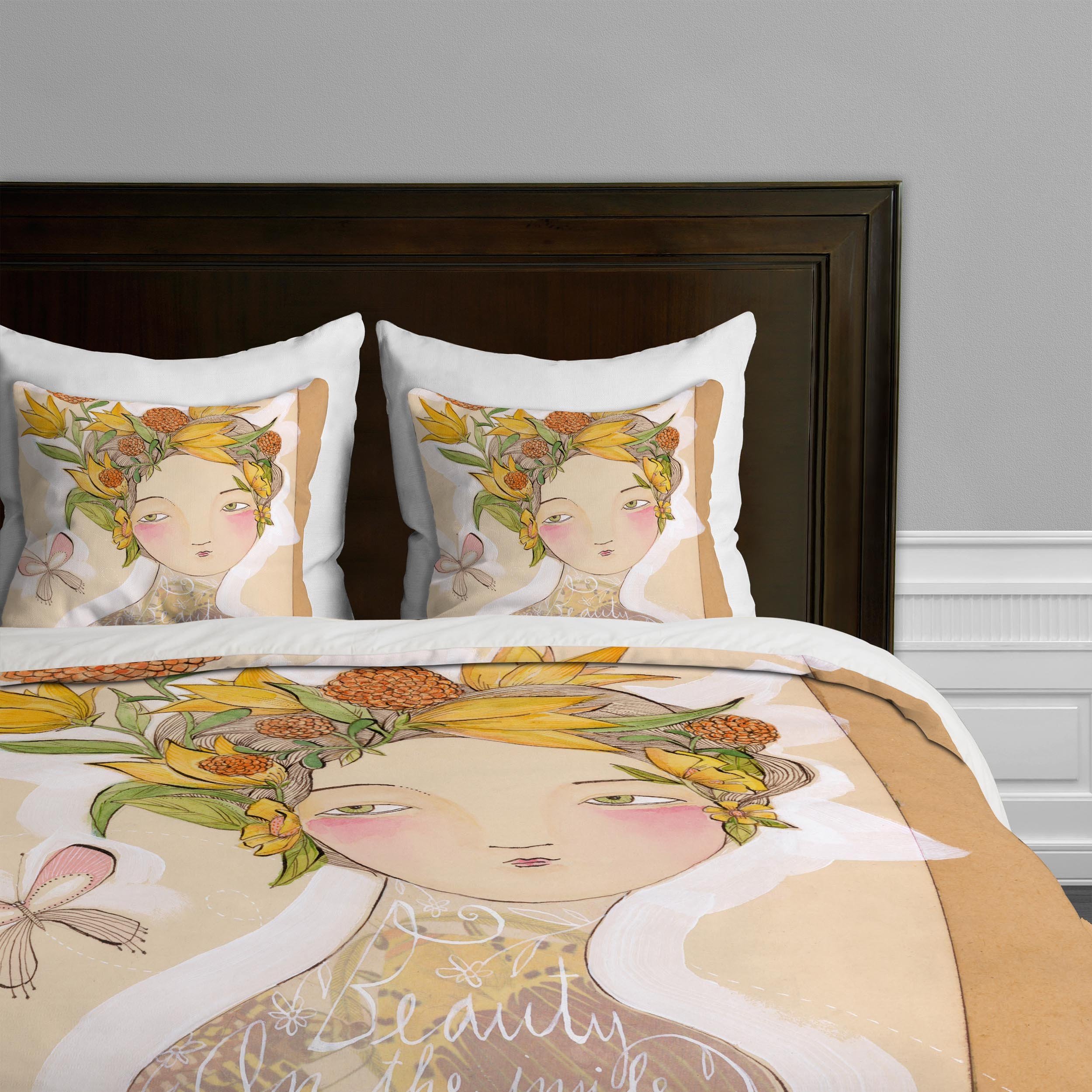 Deny Designs Cori Dantini Beauty On The Inside Queen Duvet Cover Set - Floral Bohemian Bedding for Master Bedroom & Guest Room Decor