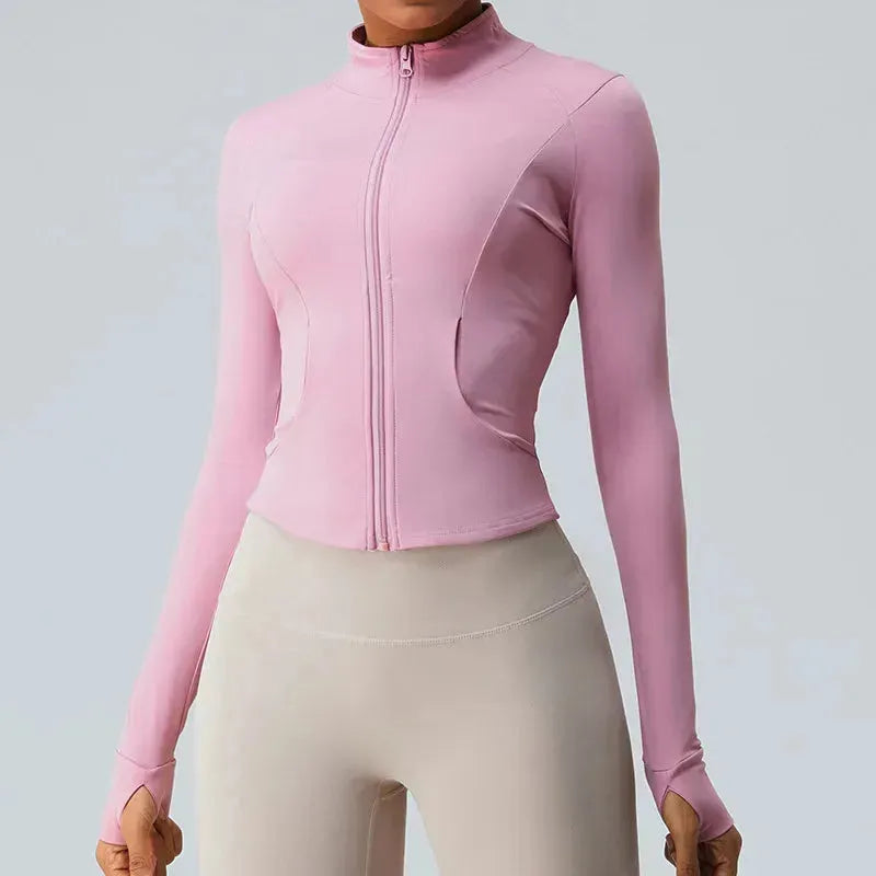 Women's Quick-Dry Running Yoga Jacket - Lightweight Stretchy Long Sleeve Sports Hoodie for Outdoor Gym & Fitness | Perfect for Jogging, Yoga, and Active Lifestyle