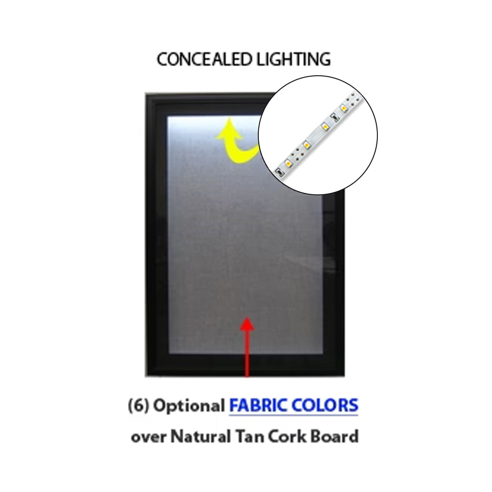 24x48 SwingFrame Designer Wood Framed Lighted Cork Board Display Case - 1 Inch Deep for Office, Home Decor & Retail Stores - Perfect for Notes, Photos & Memo Display