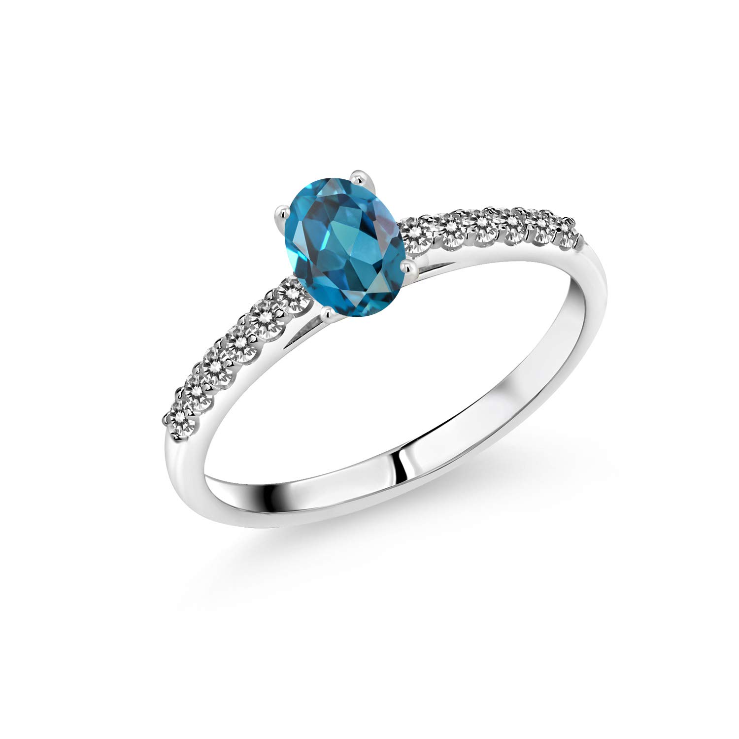 0.80 Ct Oval London Blue Topaz & White Diamond 10K White Gold Ring for Women - Elegant Engagement, Wedding, Anniversary Gift - Gem Stone King Jewelry