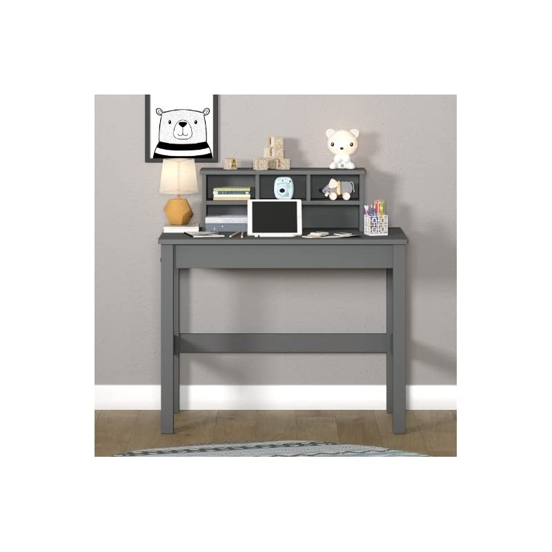 Acme Logan Gray Wooden Rectangular Writing Desk with Hutch & Cable Management Hole - Perfect for Home Office, Study & Workspace Organization
