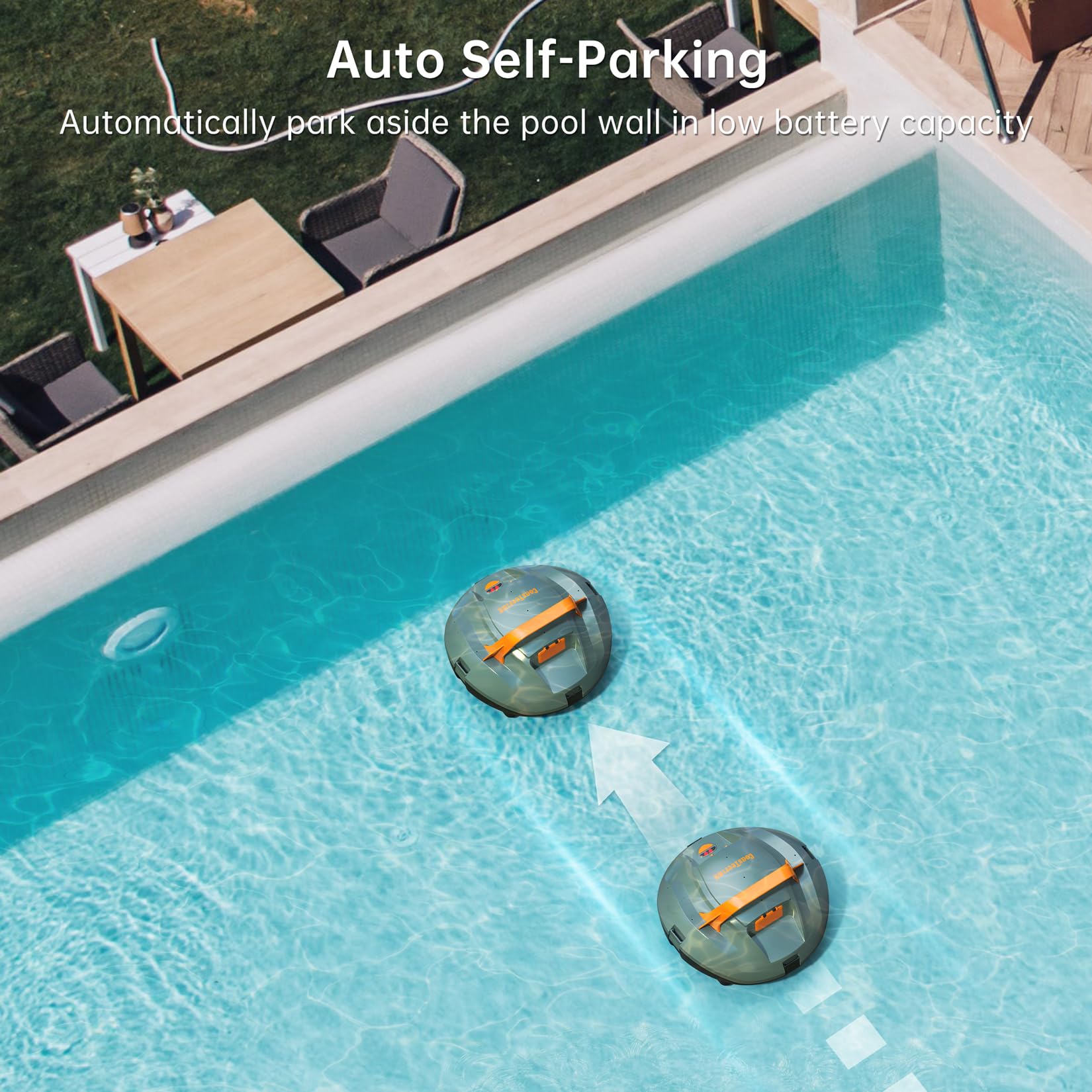 2024 Upgraded Planet Pool Vacuum Robot - Cordless Robotic Pool Cleaner with 100 Min Runtime, Powerful Suction & Fast Charging | Self-Parking Design for Above Ground Pools up to 850 Sq.Ft | Perfect for Weekly Pool Maintenance & Quick Cleanups