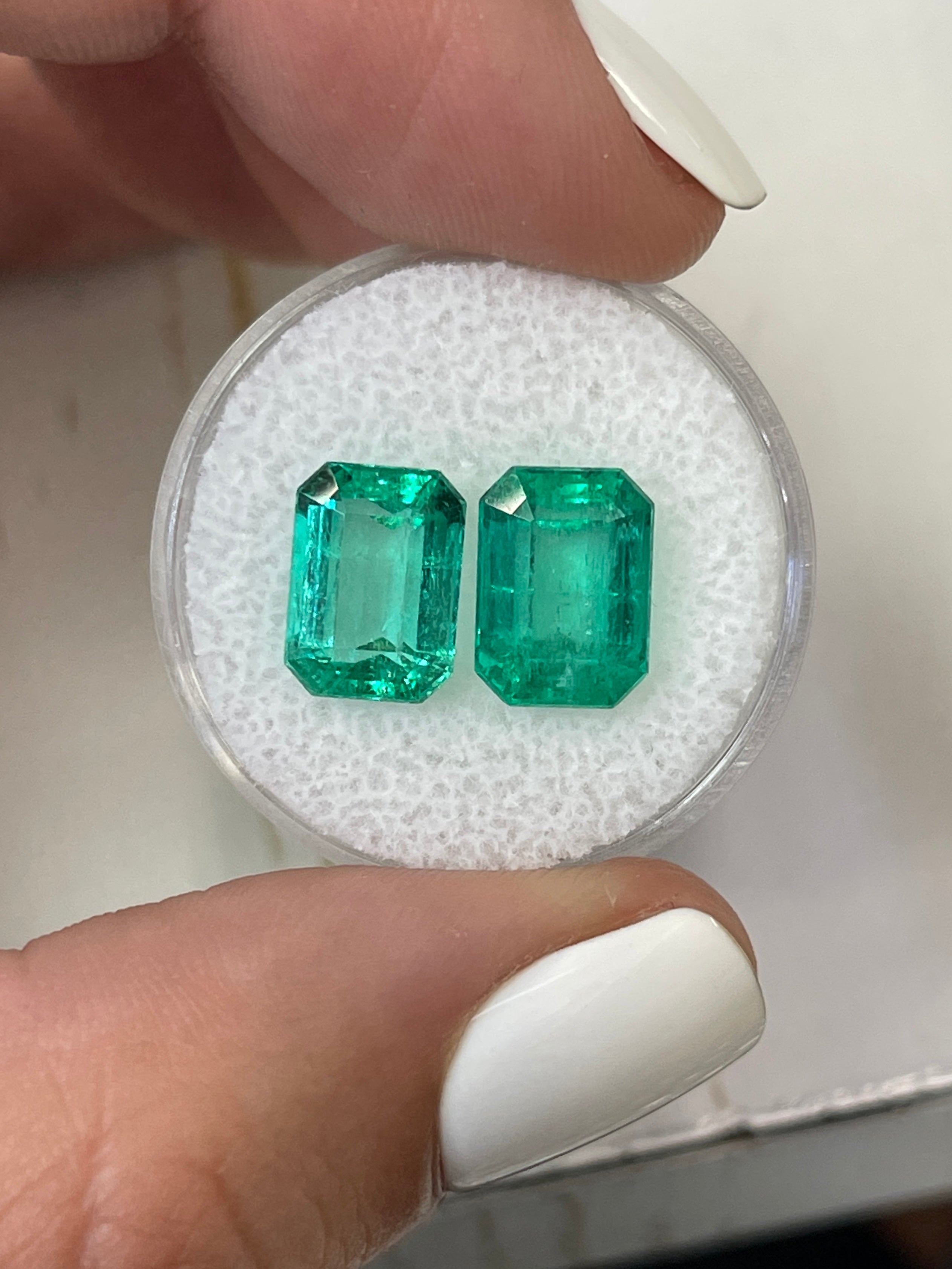 7.11tcw 10x8mm Vibrant Matching Loose Colombian Emeralds - Emerald Cut Gemstones for Jewelry Making, Engagement Rings & Luxury Gifts