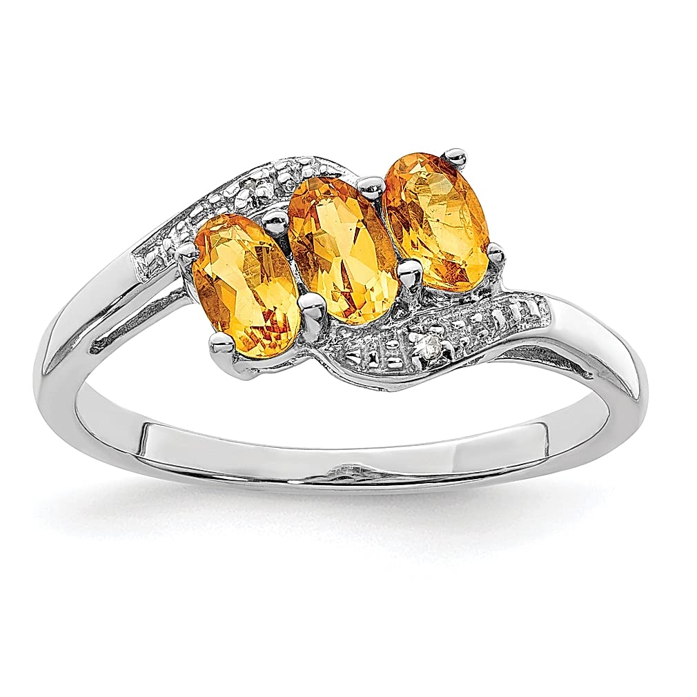925 Sterling Silver 3 Stone Yellow Citrine & Diamond Band Ring for Women - Elegant Gemstone Fine Jewelry Gift for Her | Perfect for Anniversaries, Birthdays & Special Occasions