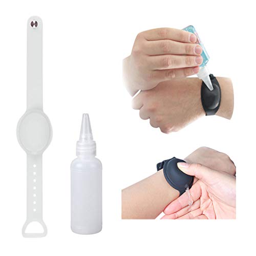 HigherMou Portable Hand Sanitizer Dispenser Bracelet - Refillable Silicone Wristband for Liquid Soap, Shampoo & Toiletries (10ML, 5 Pack, White) | Leakproof & Squeezable Design - Perfect for Travel, Gym, School & Outdoor Activities
