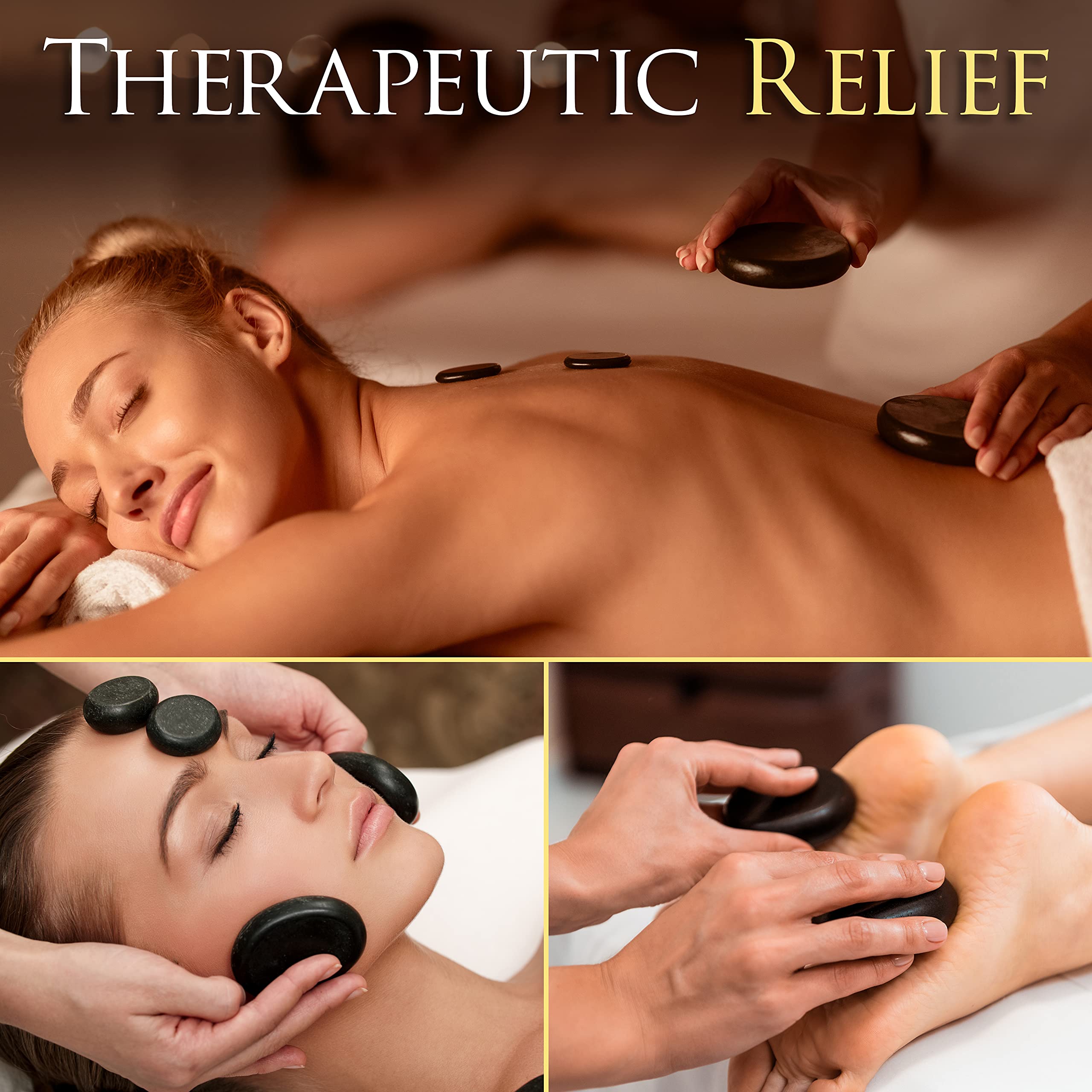 Electric Hot Stone Massage Kit with 6 Large & 6 Small Basalt Stones - Portable Spa Warmer Set with Digital Controller & Heating Bag for Relaxation Therapy - Perfect for Home Spa, Professional Massage & Pain Relief