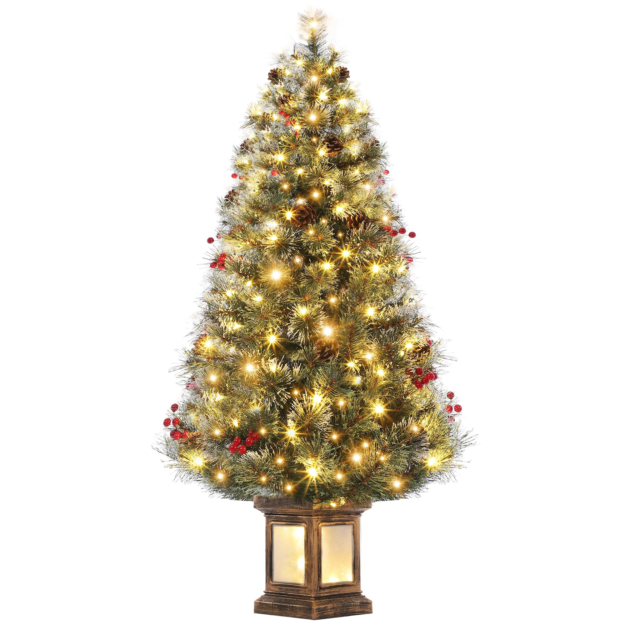 GARVEE 4.5FT Pre-Lit Artificial Christmas Pine Tree with 100 Warm White LED Lights - Hinged Metal Trunk & Bendable Branches - Transparent Light Box Base - Perfect for Home, Office, Party & Holiday Decorations