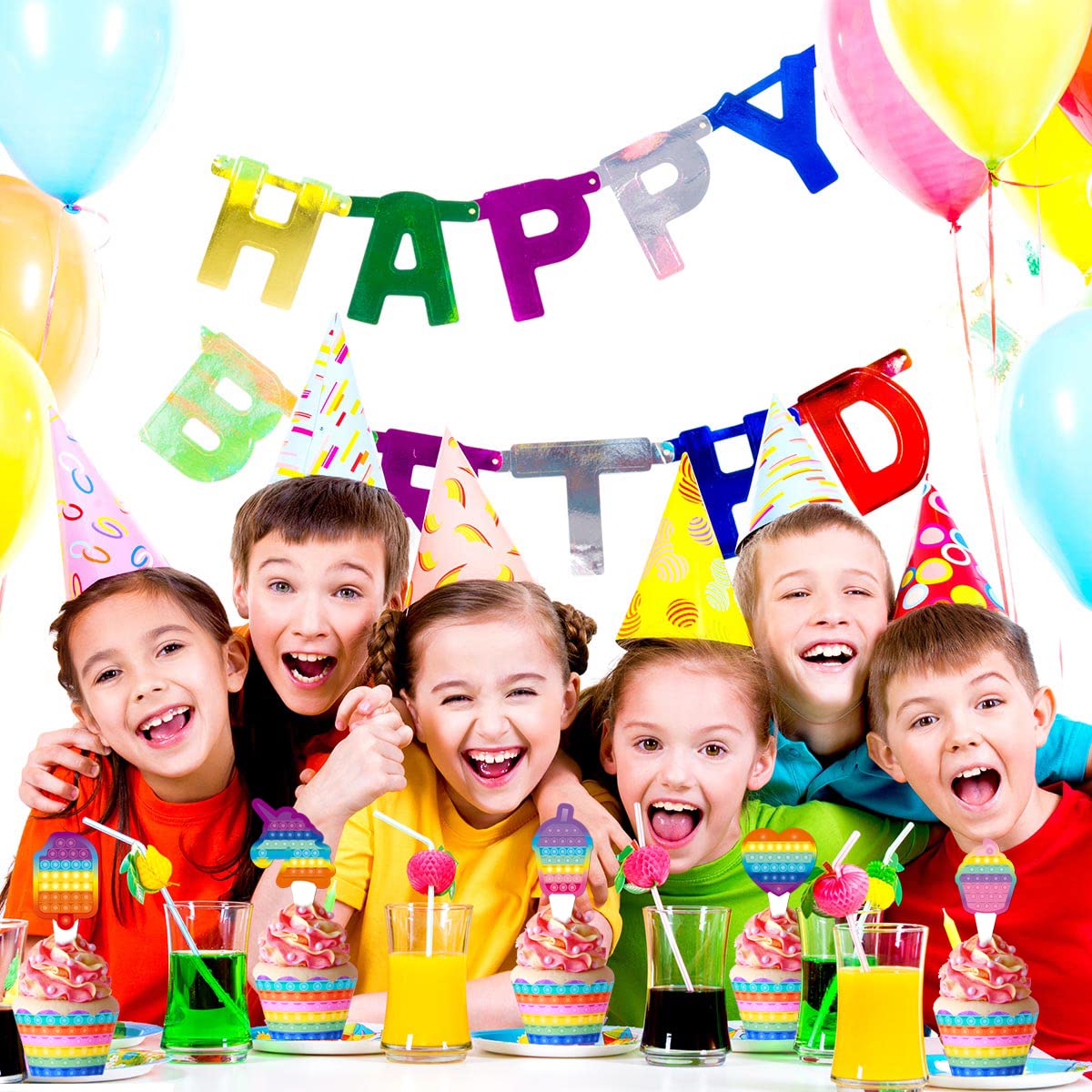 Popping It Push Bubble Cupcake Toppers & Wrappers - 24-Pack Party Supplies for Birthday Celebrations, Baby Showers & Stress Relief Fun