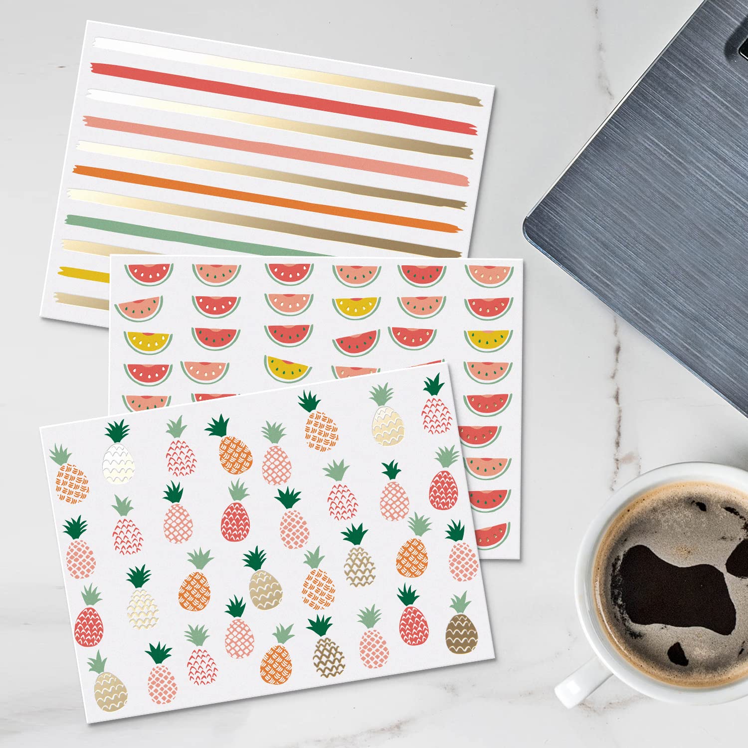 Premium Blank Greeting Cards with Envelopes - 24-Pack Assorted Fruit Design Notecards, Gold Foil Accent Stationery Set for Birthday, Thank You, Wedding & All Occasions | Perfect for Handwritten Notes, DIY Invitations & Personalized Gifts