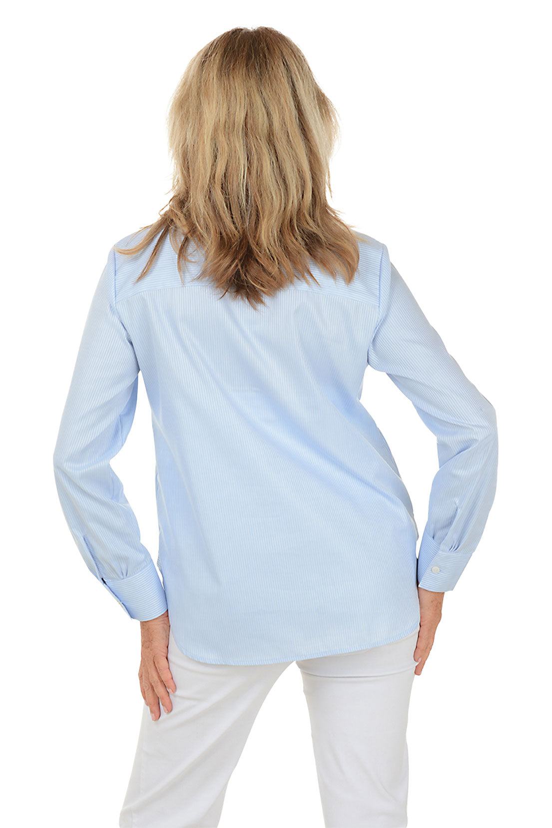 Embroidered Blue Striped Meghan Shirt for Women - Elegant Casual Blouse for Office, Date Night & Spring Outfits