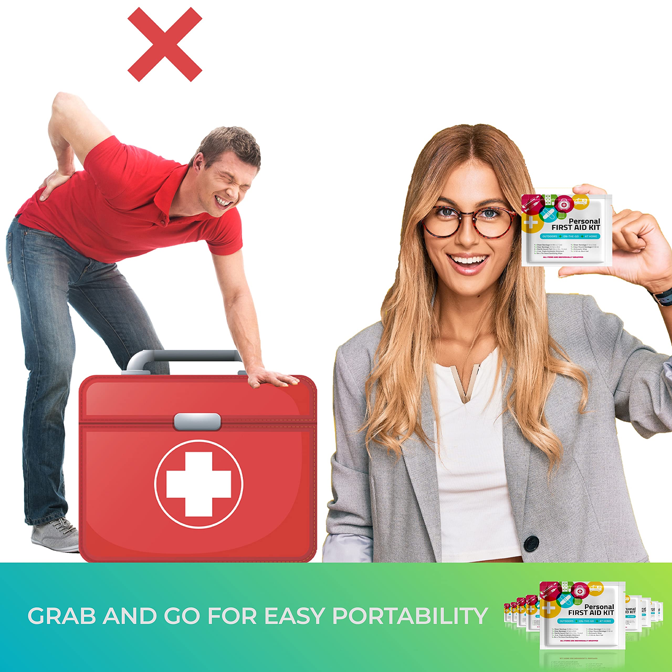 First Aid Emergency Medical Kit Mini & Travel Size - Essential Wound Care Supplies for Kids, Schools, Offices, Hiking & Camping | Compact First Responder Kit for Home, Car, Workplace & Outdoor Adventures (10-Piece Set)