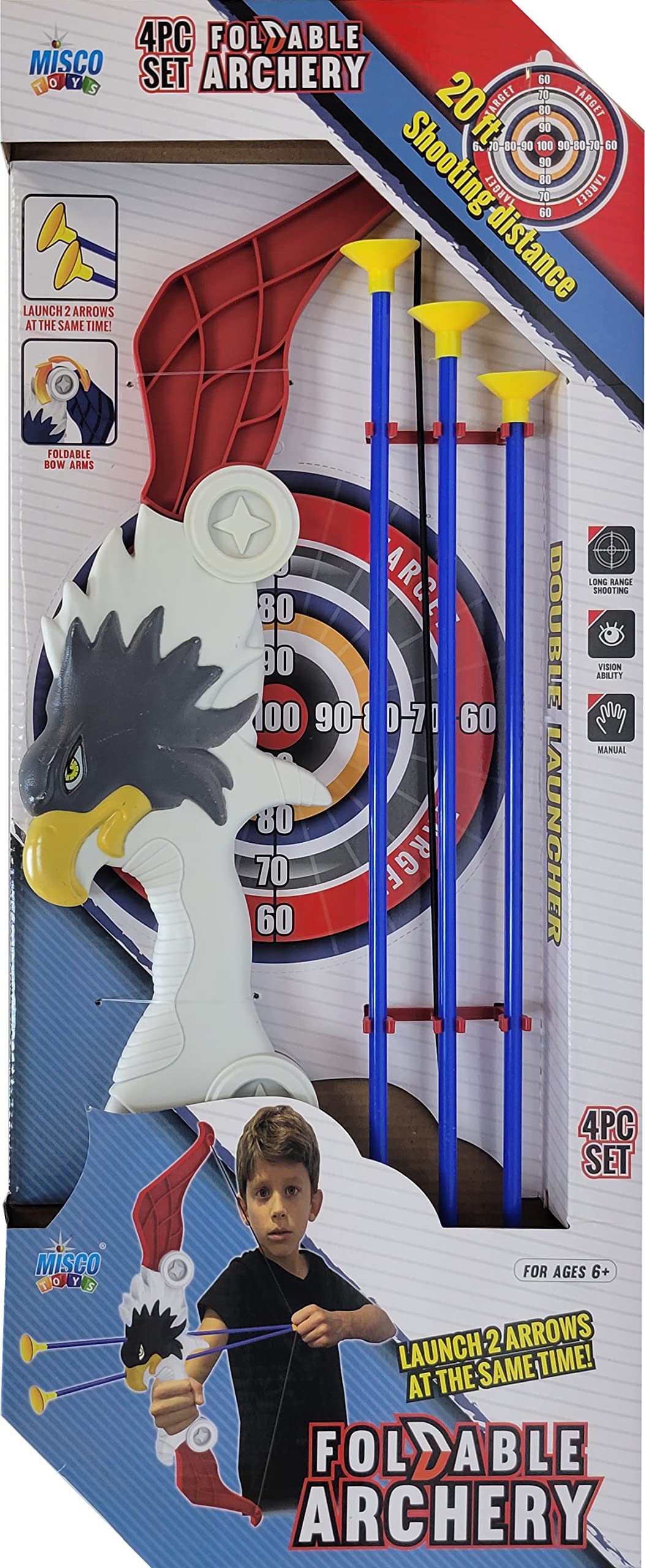 Misco Toys Kids Bow and Arrow Set - Safe Archery Toy with 6 Suction Cup Arrows for Boys & Girls Ages 3-7 | Outdoor & Indoor Play | Birthday Gift, Pretend Play, Backyard Games, Camping Activity