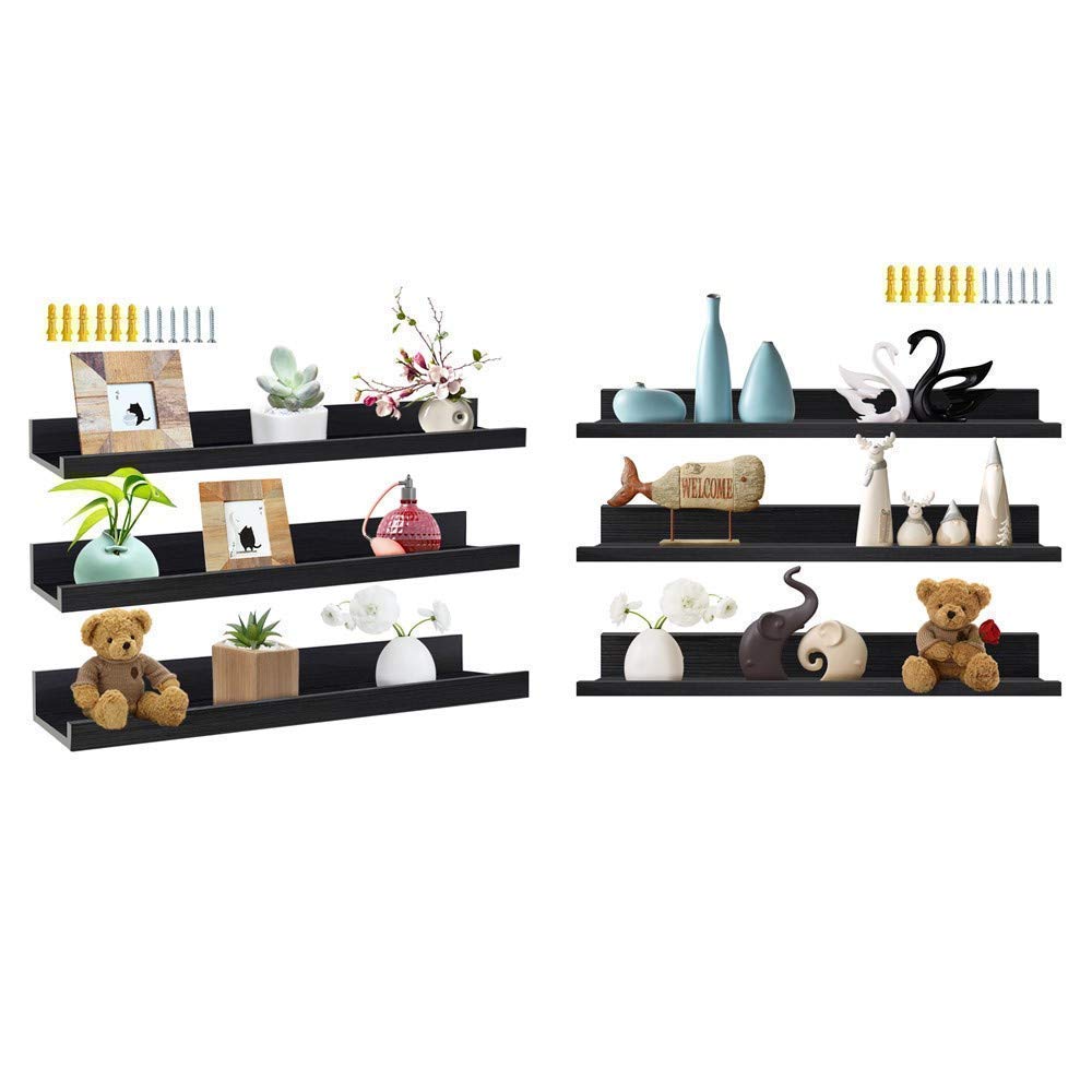 24 Inch & 36 Inch Black Floating Wall Shelves - Set of 3 Modern Ledge Shelves for Living Room, Bedroom, Bathroom & Office Storage Decor