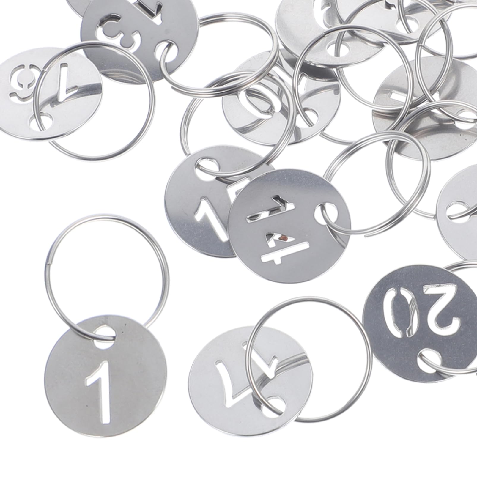 Gogogmee 20pcs Numbered Metal Key Tags with Rings - 23mm Stainless Steel Key Labels for Hotels, Schools & Gyms - Durable Key Identification for Locker Rooms, Spas, and Fitness Centers