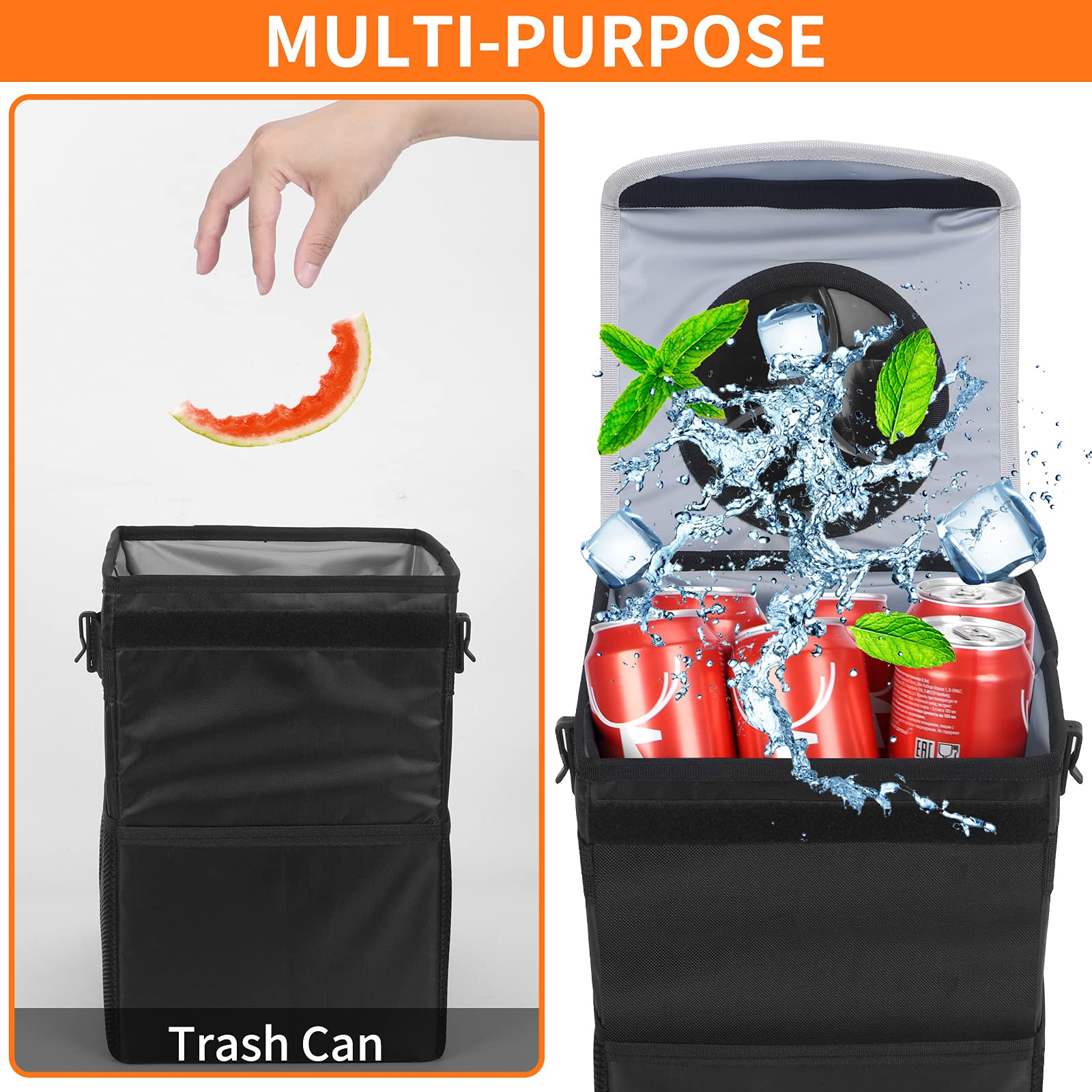 NIUTA Waterproof Foldable Car Trash Can with Lid & Side Net Pocket - Portable Garbage Bin for Car, SUV, Truck, Minivan, Auto - Ideal for Road Trips, Commuting, and Outdoor Adventures