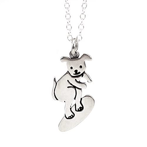 Mark Poulin Sterling Silver Surfing Dog Charm Necklace - Adjustable 16