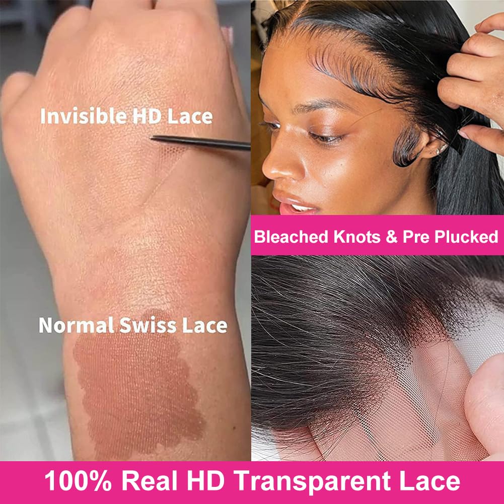 13x6 200% Density HD Lace Front Wigs Human Hair - Pre Plucked 28 Inch Straight Human Hair Lace Front Wigs for Black Women with Natural Hairline | Perfect for Daily Wear, Special Occasions & Protective Styling