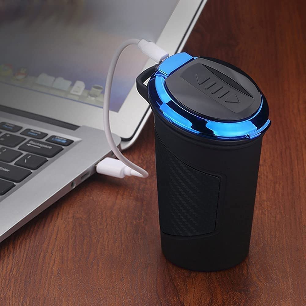 Portable Car Ashtray with Lid - Detachable Stainless Steel Smokeless Ash Tray, Mini Car Trash Can with Windproof Design & LED Blue Light for Outdoor Travel, Camping, Road Trips and Home Use