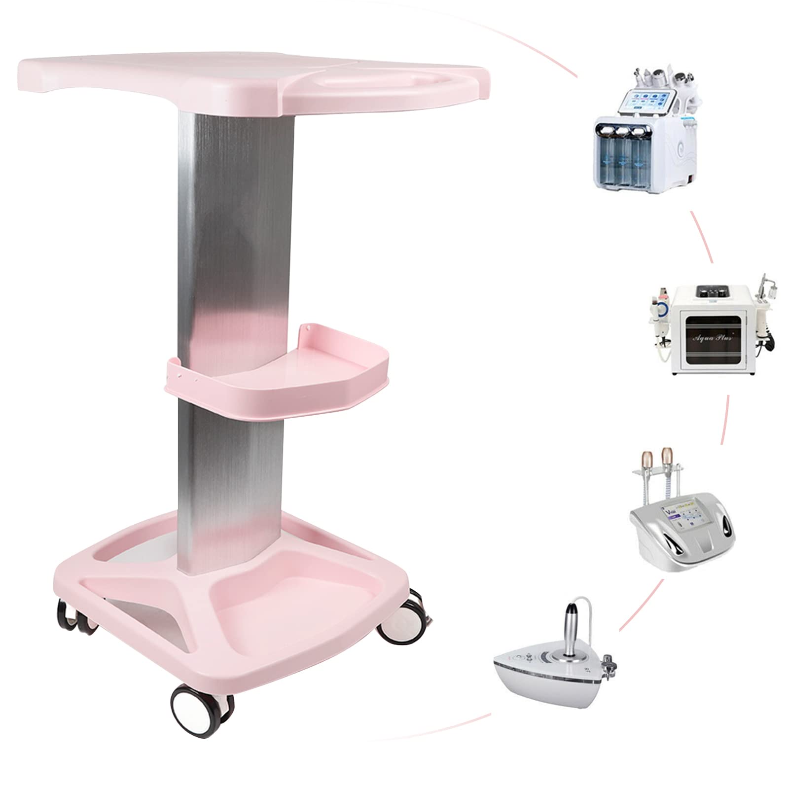 ABS Rolling Beauty Salon Trolley Cart - Mobile Stand with Universal Wheels for Salon, Barbershop & Medical Use, 33lb Capacity - Perfect for Hair Styling, Nail Art & Clinic Organization (Pink)