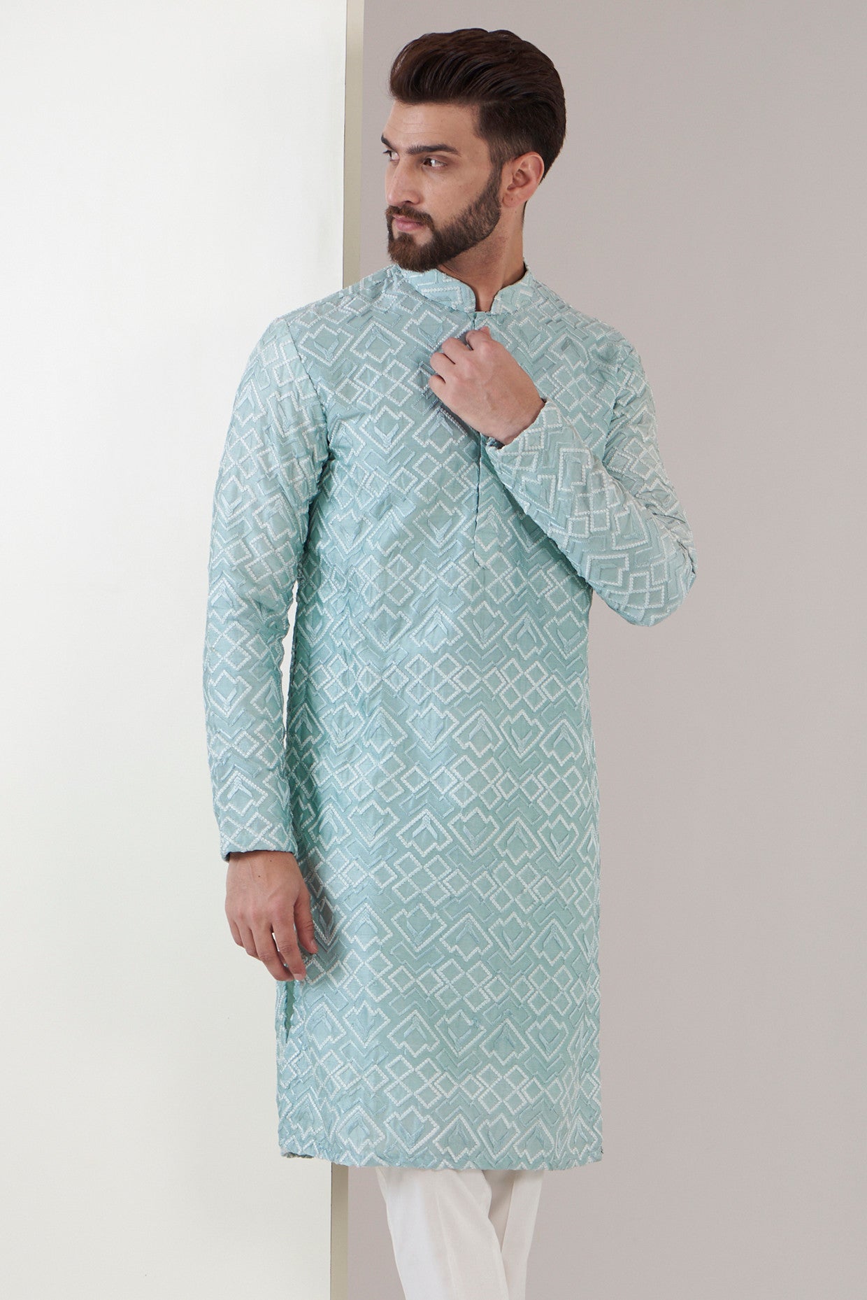 Elegant Mint Blue Chikankari Kurta for Women - Traditional Indian Embroidered Tunic Top - Perfect for Festivals, Weddings & Casual Wear