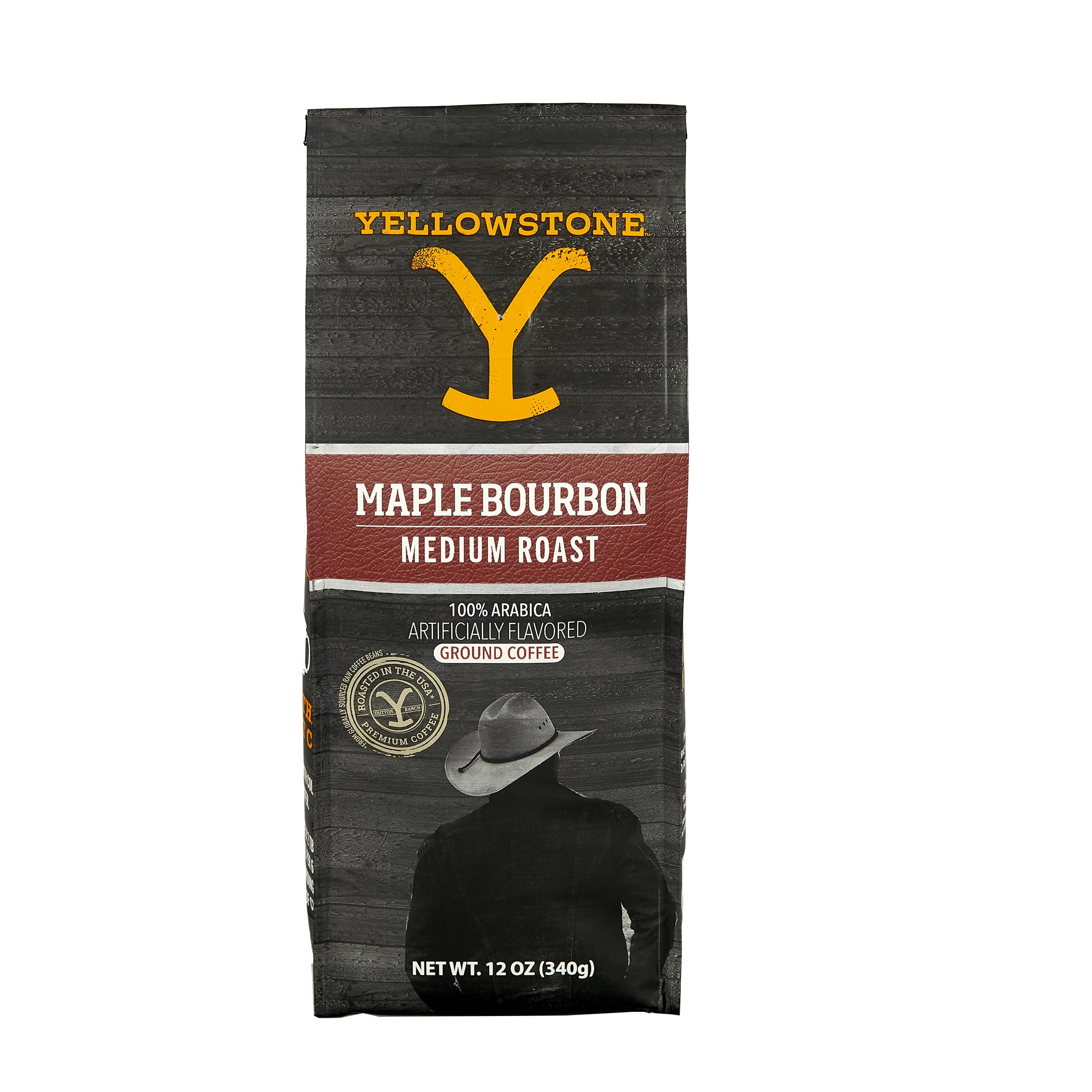 Yellowstone Maple Bourbon Medium Roast 100% Arabica Ground Coffee - 12 oz Bag | Premium Flavored Coffee for Home Brewing, Office & Camping | Rich Aroma & Smooth Taste
