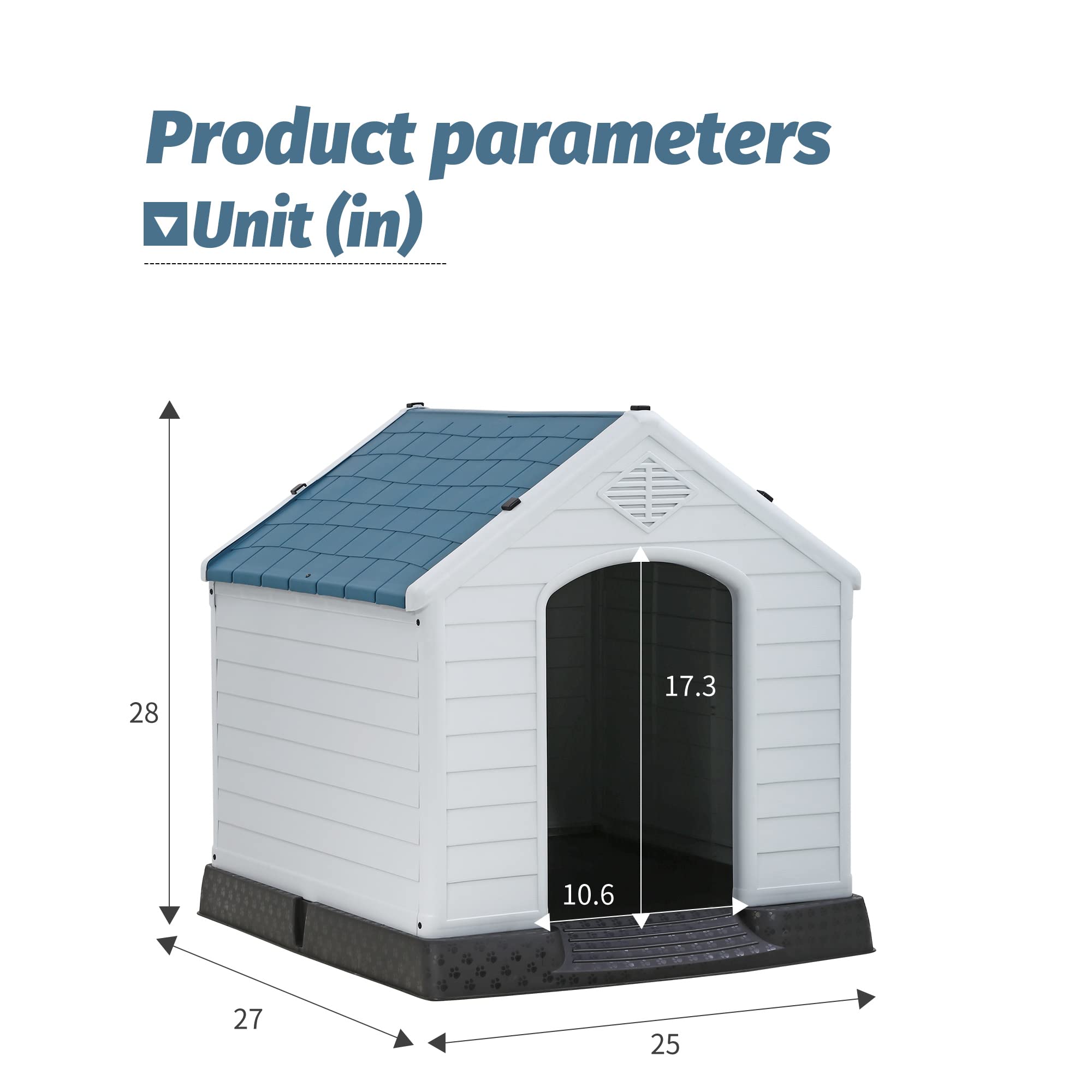 Large Dog House - Waterproof Plastic Dog Kennel for Small, Medium & Large Dogs | Indoor & Outdoor Pet Shelter with Air Vents & Elevated Floor | Perfect for Backyard, Patio & Kennel Use