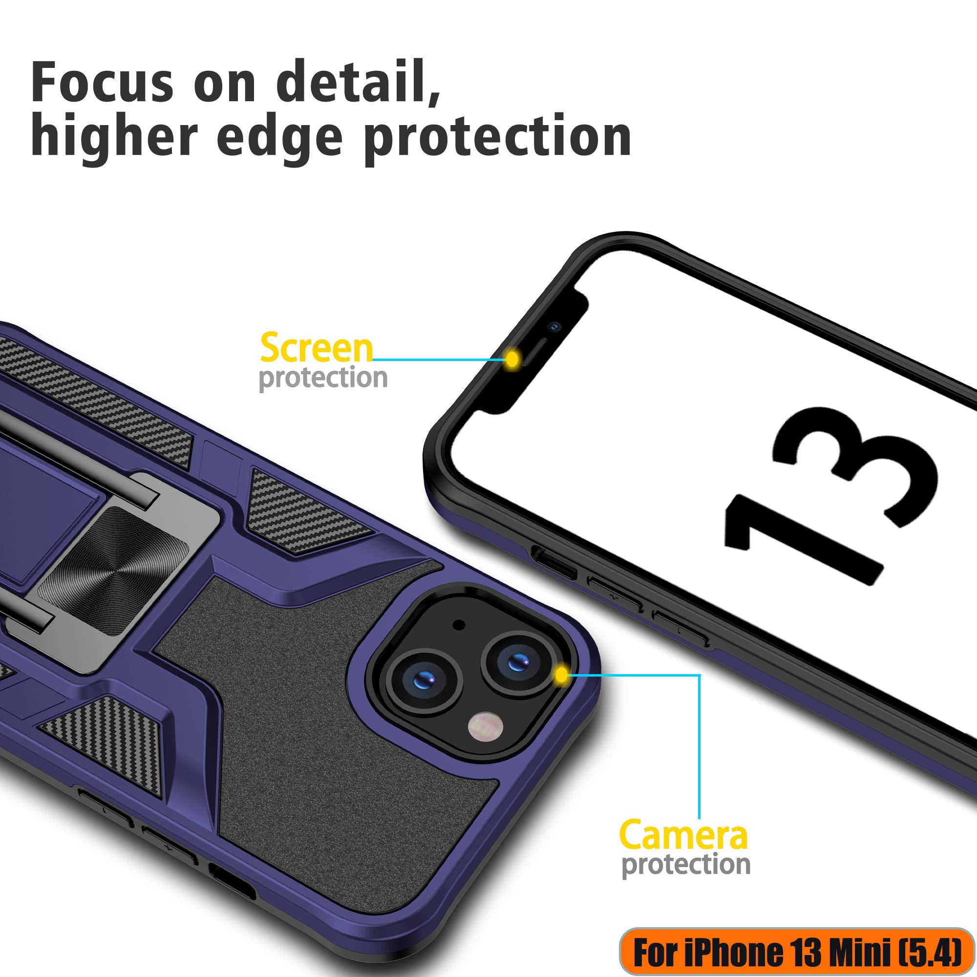 Military Shockproof iPhone 13 Mini Case - Magnetic Kickstand for Car & Outdoor Use