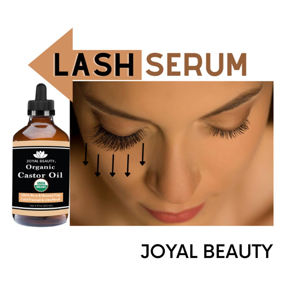 USDA Certified Organic Castor Oil - 100% Pure Cold Pressed Unrefined Hexane Free (4oz Glass Bottle) - Promotes Hair Growth, Eyelashes & Eyebrows - Natural Lash Serum for Face, Skin & Body Care - Includes Free Mascara Wand - Perfect for Nighttime Beauty Routine & DIY Hair Treatments
