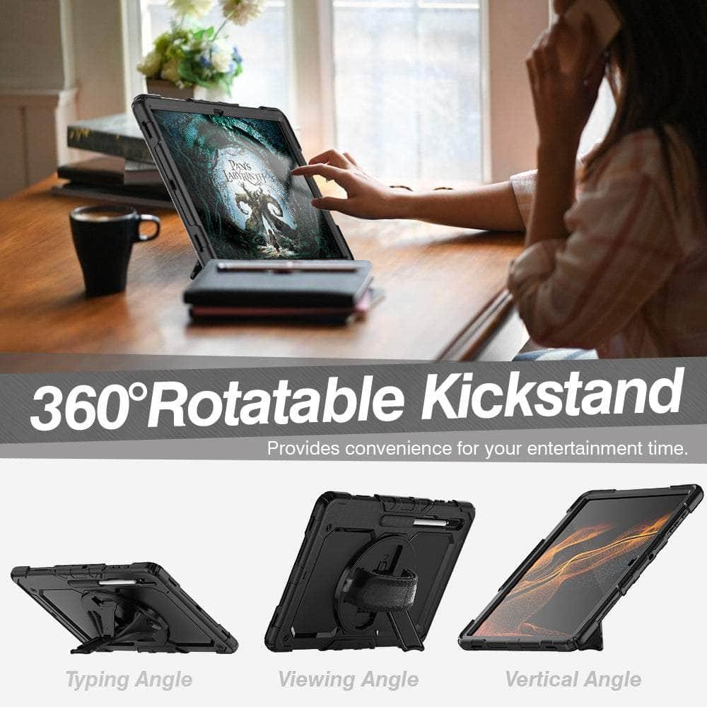 360° Rotatable Hand Strap Kickstand Case for Samsung Galaxy Tab S8 Ultra - Perfect for Work, Travel & Entertainment