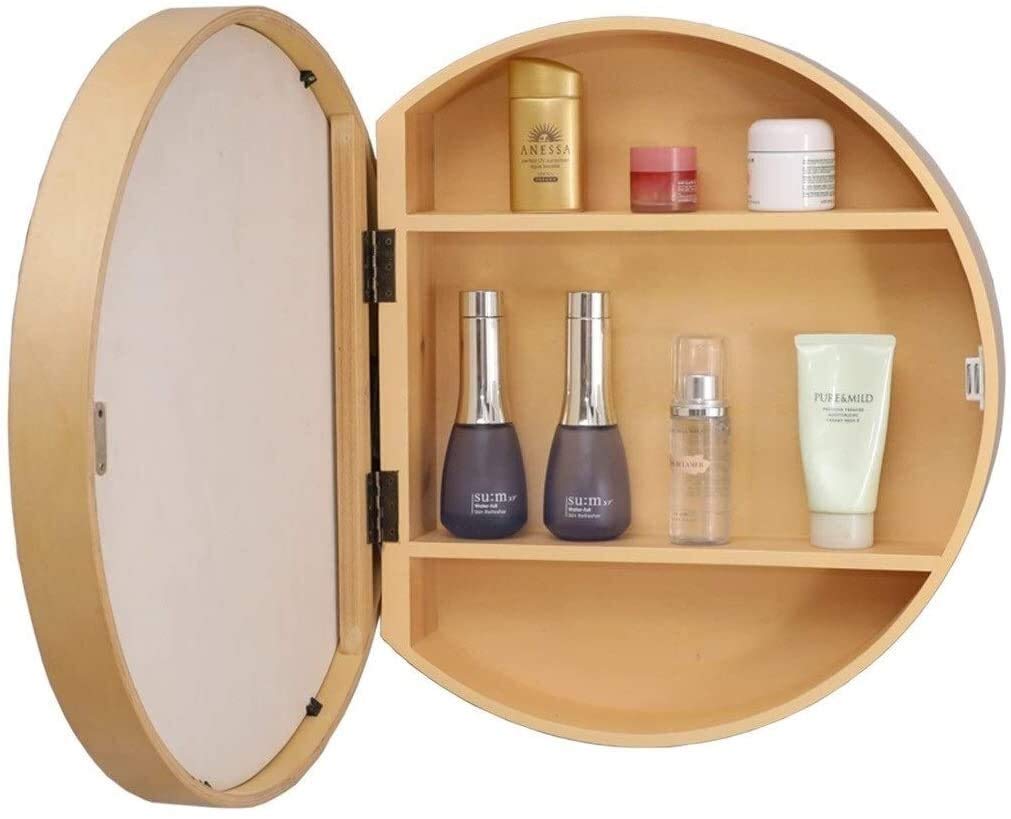 JUCK Gold Round Wall Mounted Bathroom Mirror Medicine Cabinet - 19.7 Inch Single Door Storage for Bathroom & Kitchen Organization - Perfect for Small Spaces, Vanities & Modern Home Decor